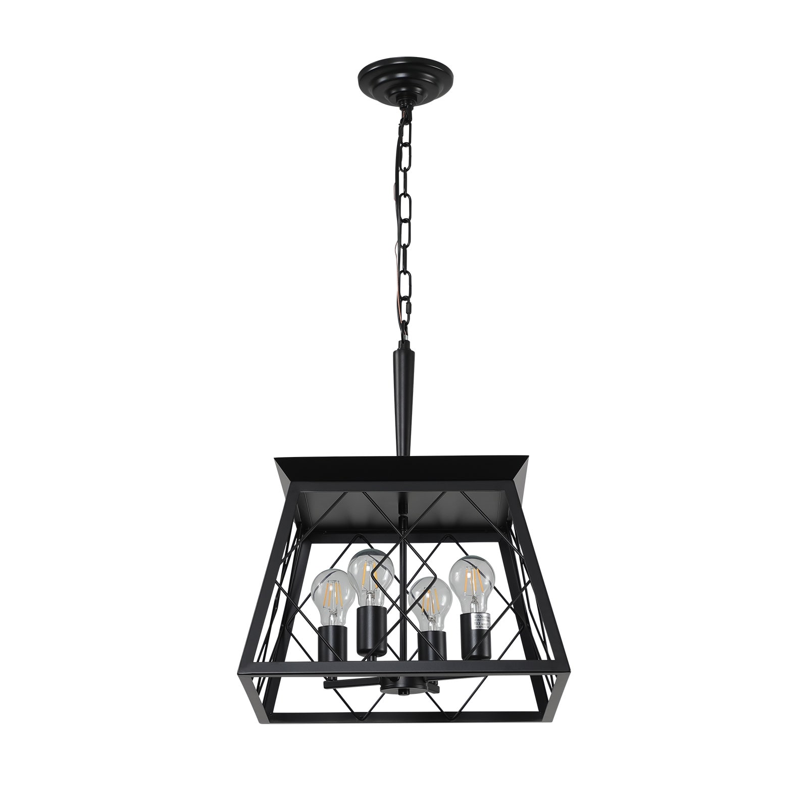 BEARSOLIM 16in Industrial Pendant Chandelier - 4-Light Adjustable Metal Cage for Living Room