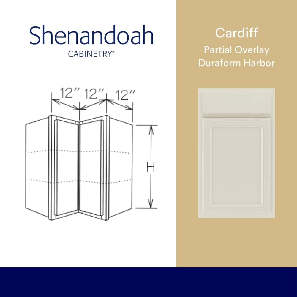 Shenandoah Cardiff 24-in W x 36.125-in H x 12-in D Harbor L-Shaped Corner Wall Fully Assembled Cabinet Recessed Panel Miter