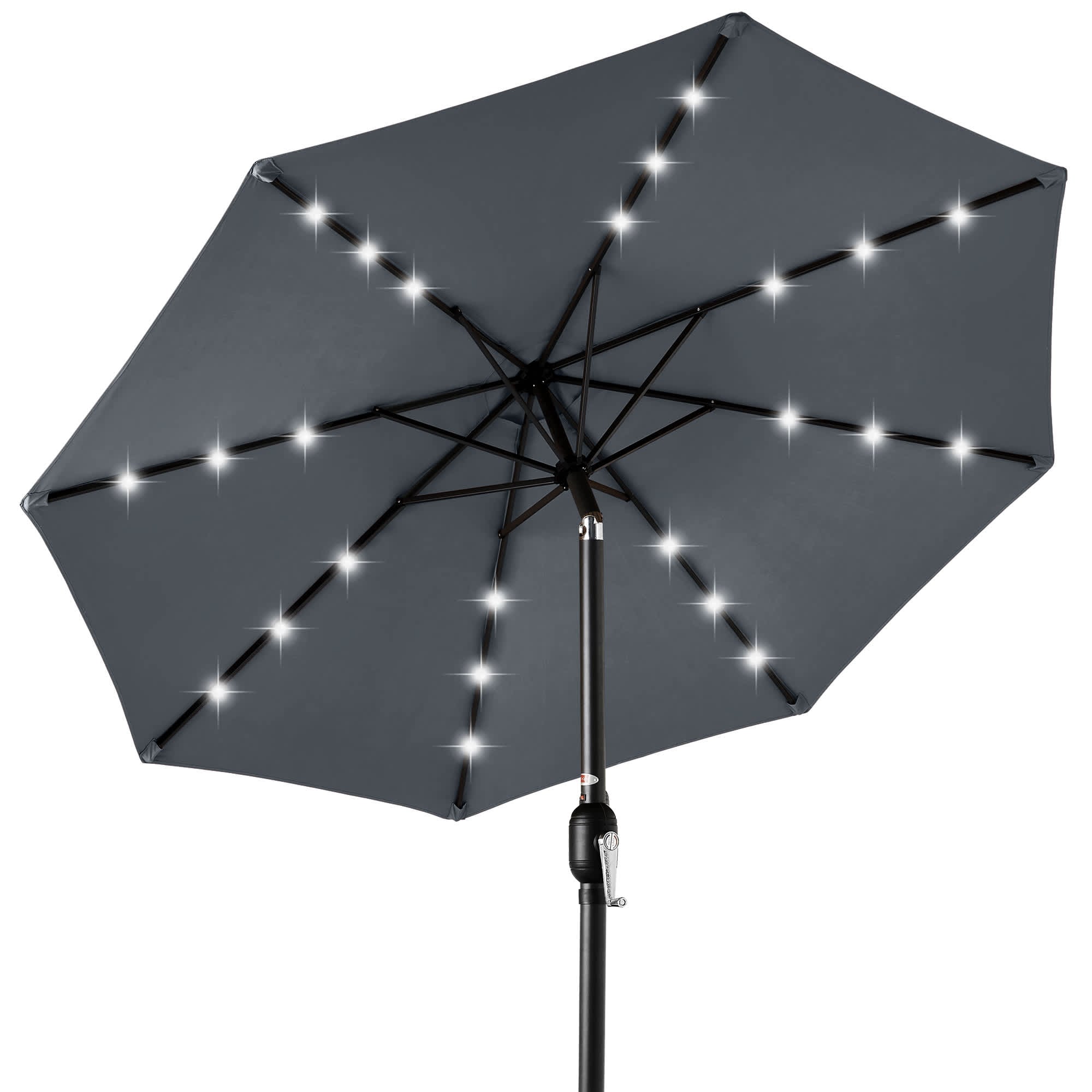 Best Choice Products SKY7718 10ft Solar LED Lighted Patio Umbrella w/ Tilt Adjustment UV-Resistant Fabric - Slate