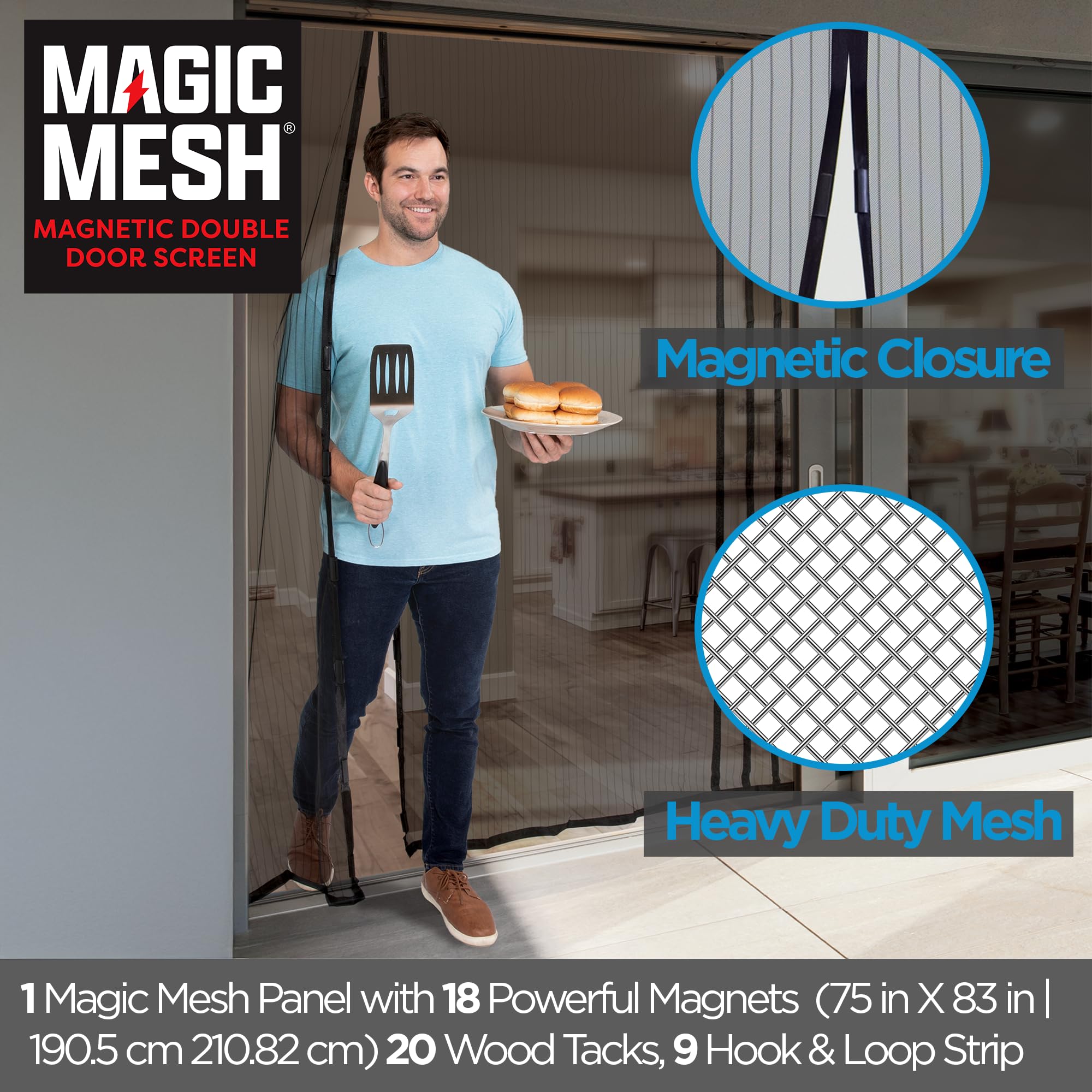 Magic Mesh Double Door- Hands Free Magnetic Screen Door Fits