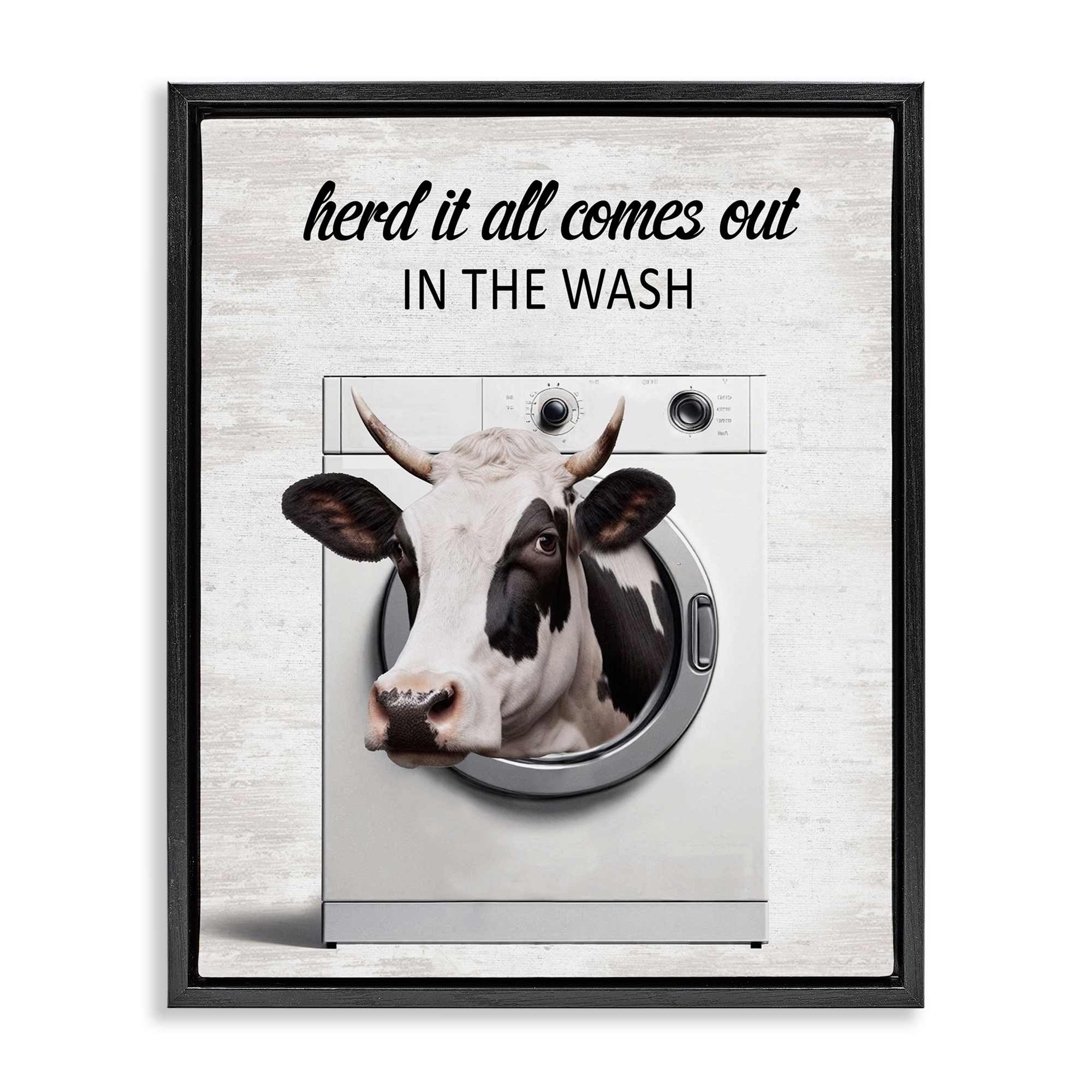 Stupell Industries BS-920-FFB-24X30 Cow and Washing Machine Floating Frame design by Lettered and Lined