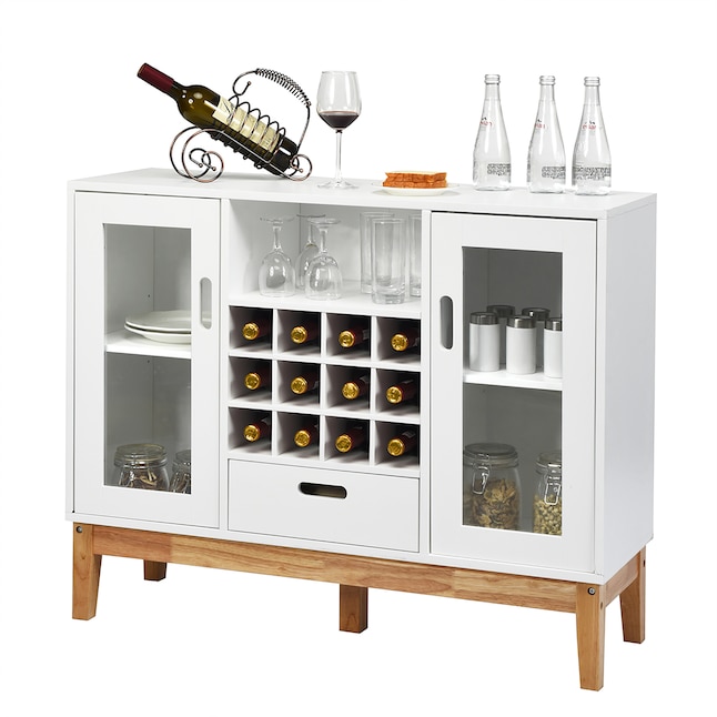 Goplus 100 Bottle White Mdf Wine Rack, White Wine Cabinet Bar