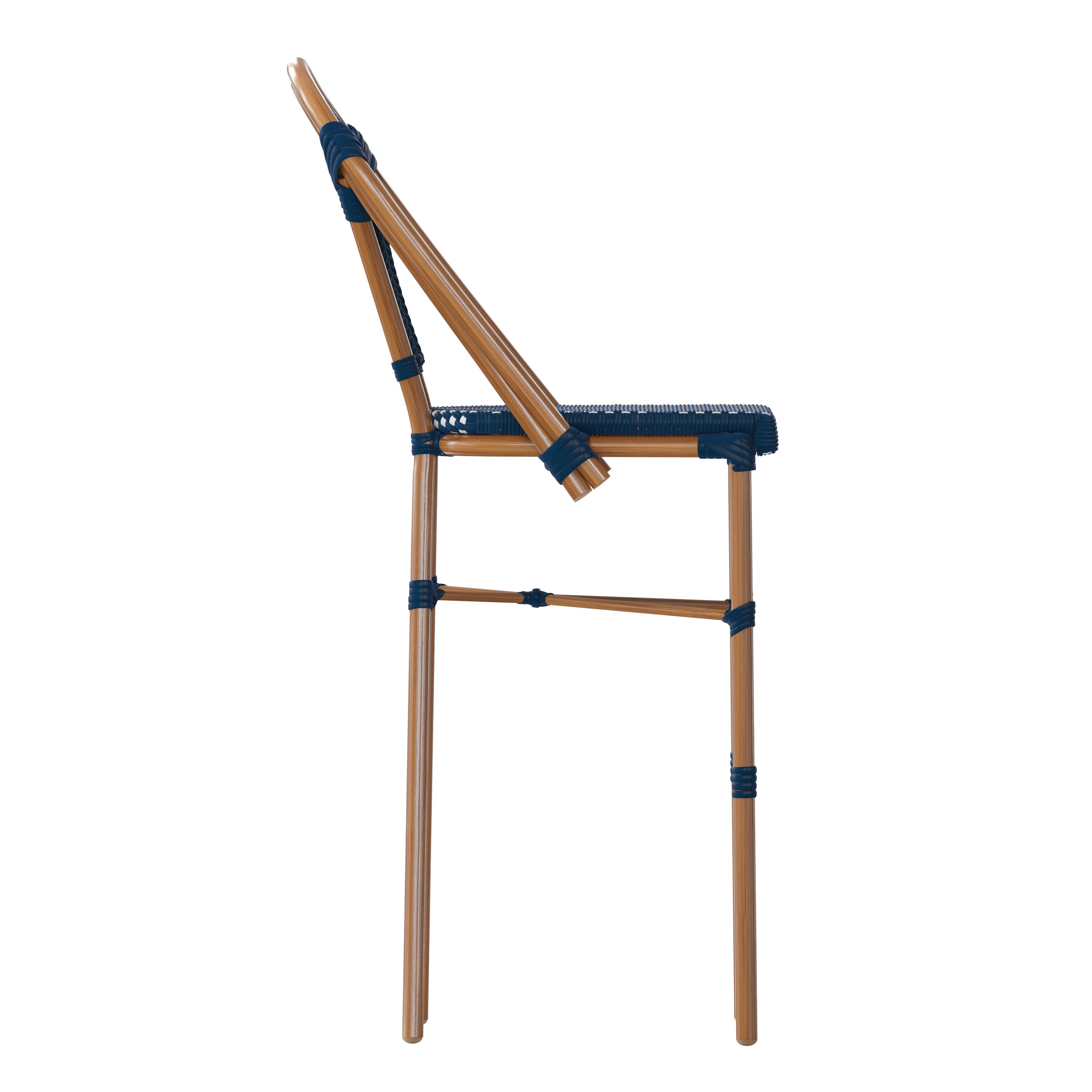 Navy and White Woven Metal Frame Bar Stools, Set of 2