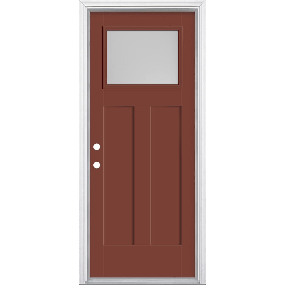 Masonite 629062 32-in x 80-in x 4-9/16-in Fiberglass Craftsman Right-hand inswing Foxtail Painted Prehung Front Door with Brickmould Insulating core