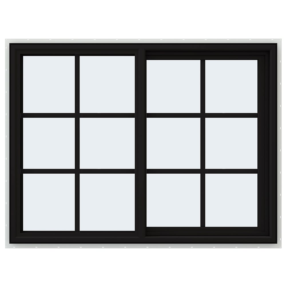 JELD-WEN LOWOLJW234900120 FiniShield V-4500 35-1/2-in x 29-1/2-in Black Exterior White Interior Right-Handed Vinyl Sliding Window Annealed Glass with Grids (Full Screen Included)