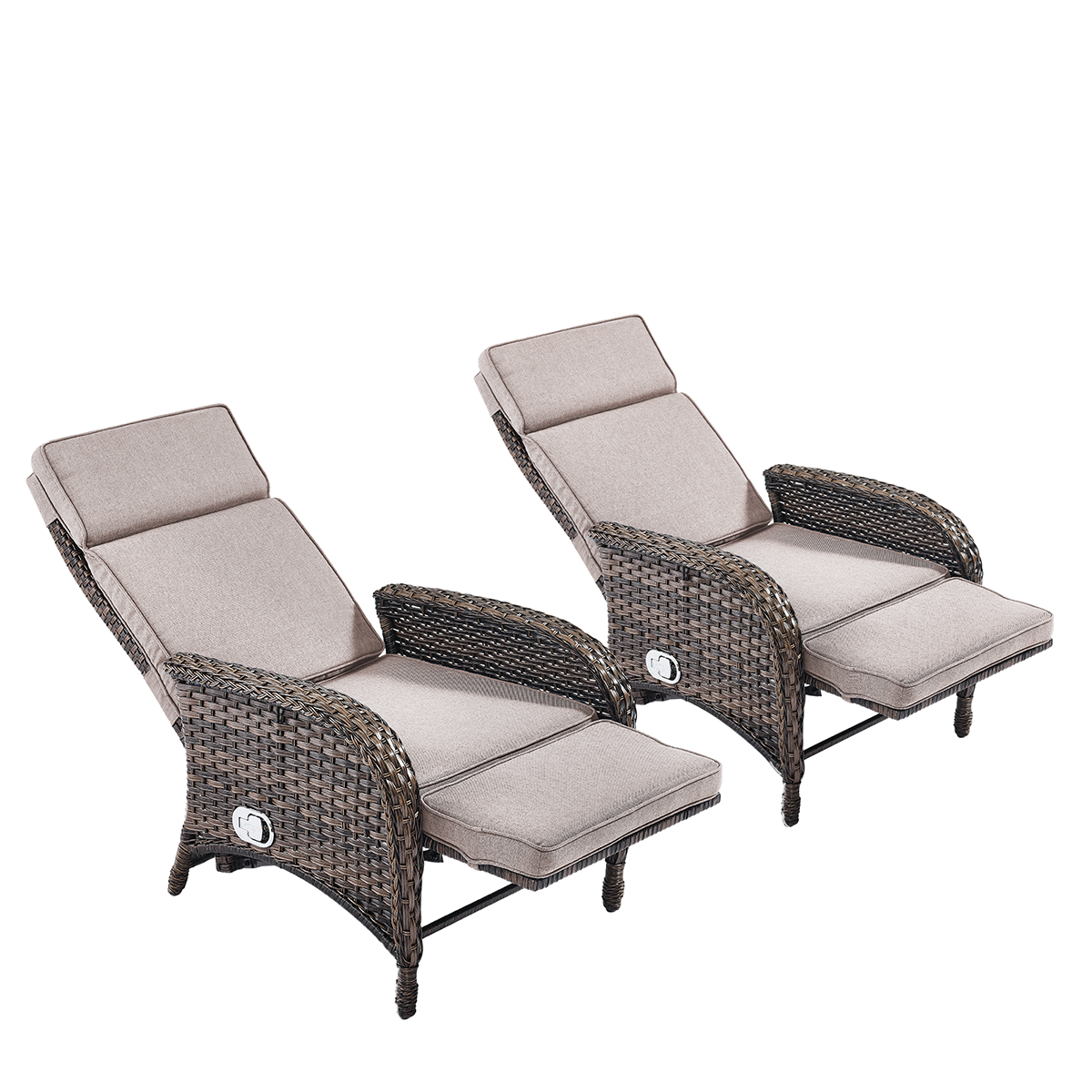 Rilyson FSKWBR150-2X2 KEY WEST Set of 2 Wicker Brown Wicker Frame Stationary Recliner Chair with Brown Beige Cushioned Seat