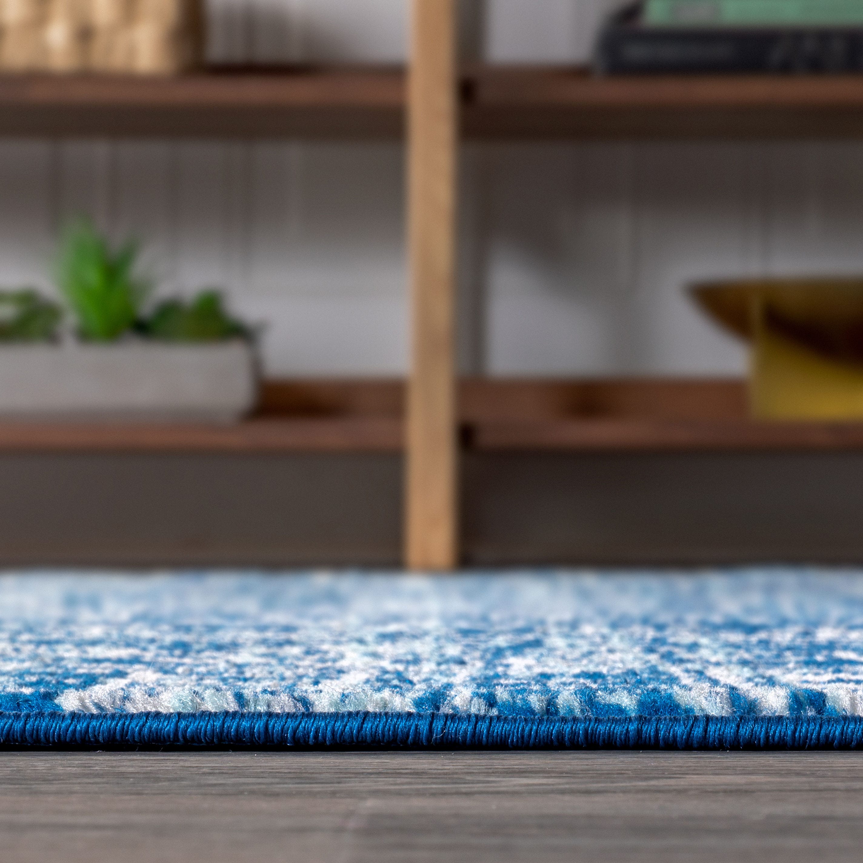 Blue and Gray Synthetic 8' x 10' Moroccan Pattern Area Rug