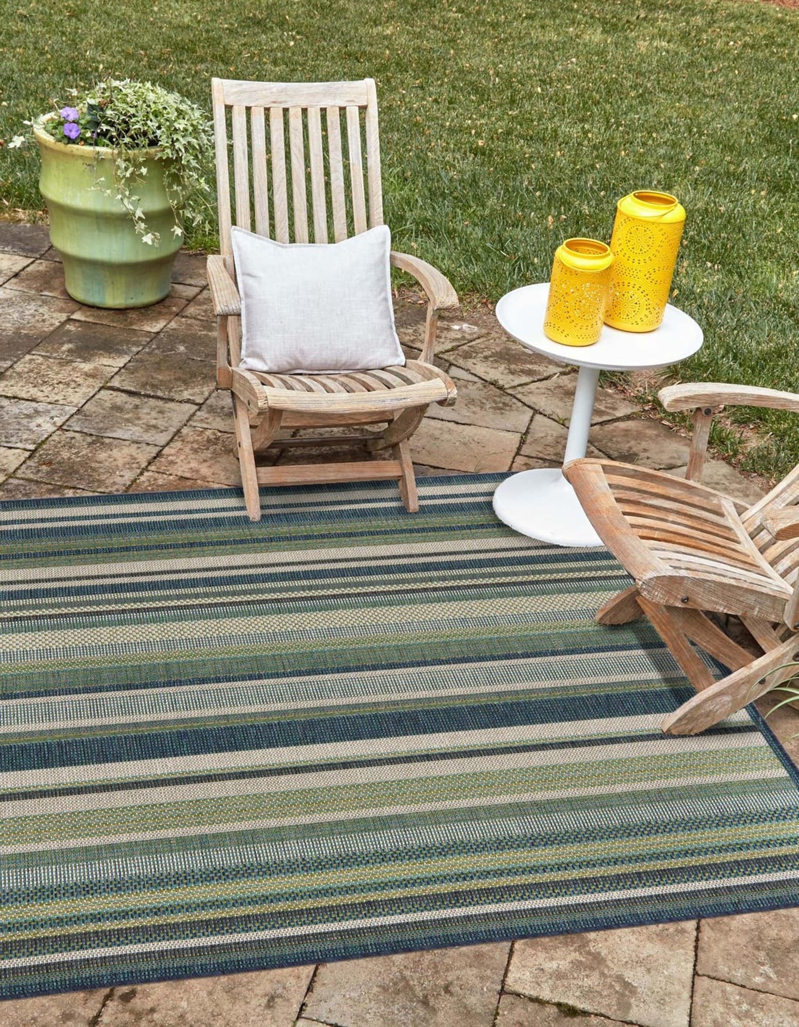 Unique Loom 3176903 Coronado Baja Outdoor 5 x 5 (ft) Loomed Polypropylene Blue Square Indoor/Outdoor Stripe Coastal Area rug