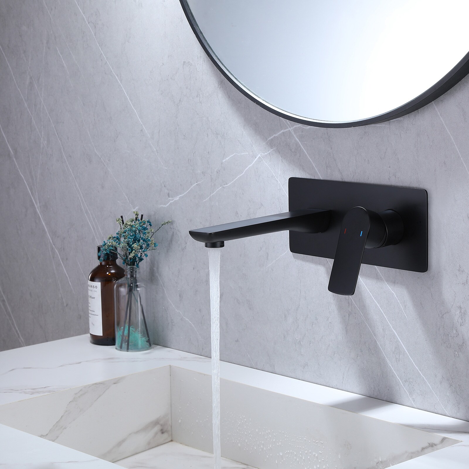 Matte Black Single-Handle Wall-Mount Bathroom Faucet