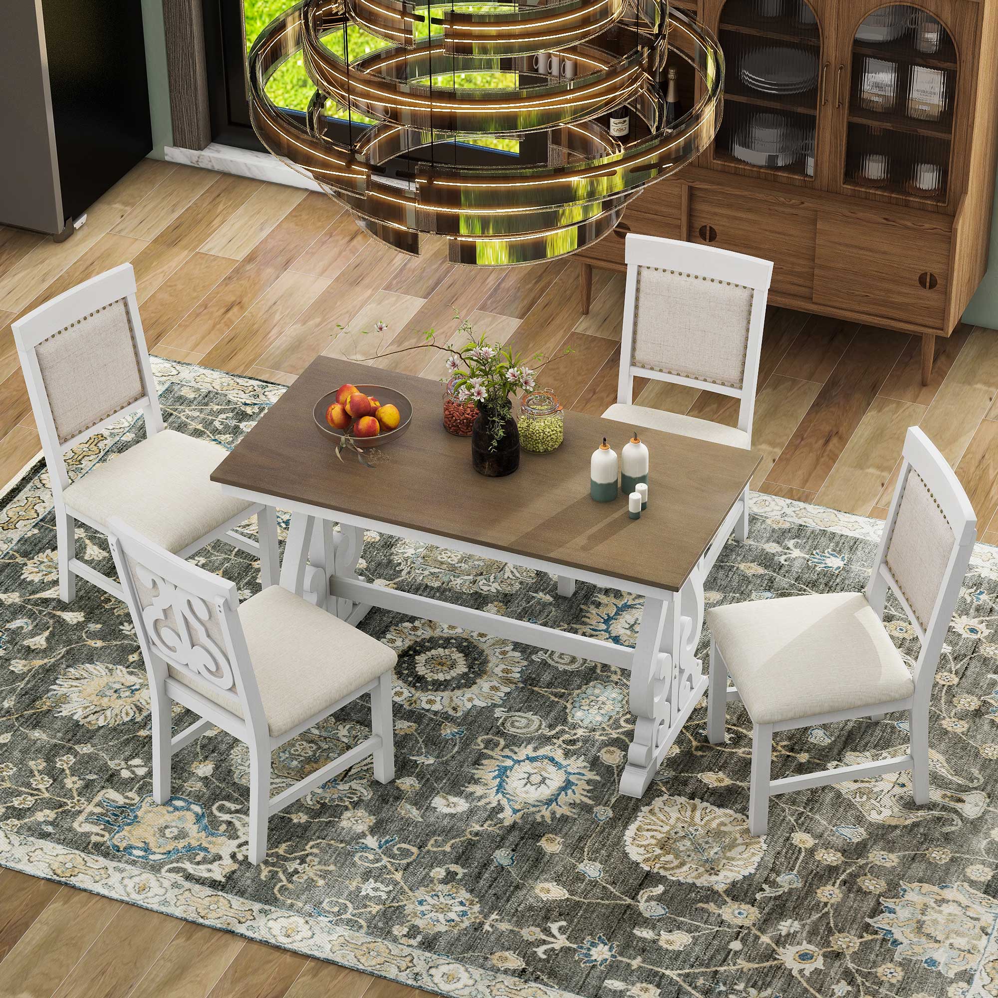 Nestfair DTS0109D Brown+White Contemporary/Modern Dining Room Set with Rectangular Table ( Seats 4 )