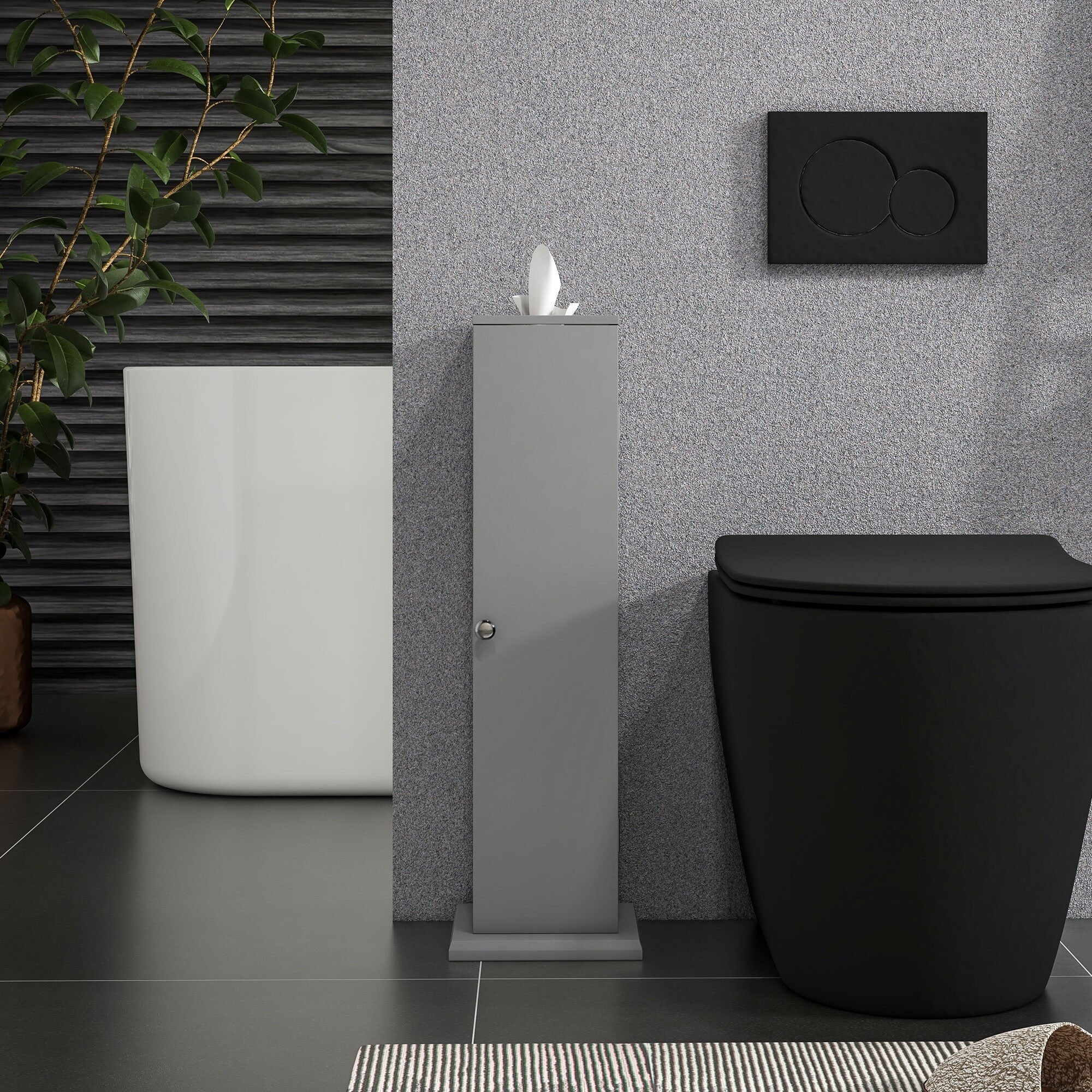 IAK 8 inch x 8 inch x 26 inch Gray Engineered Wood Linen Cabinet with Toilet Paper Storage and Hidden Screws