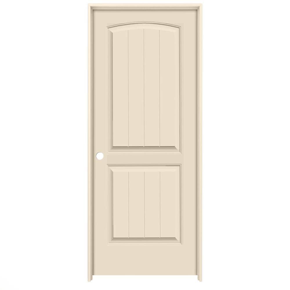 Millennium Collection LO967157 30-in x 80-in Cream-n-Sugar Solid core 2-panel round top plank Right hand Smooth Prefinished MDF Flat Jamb Single Prehung Interior Door