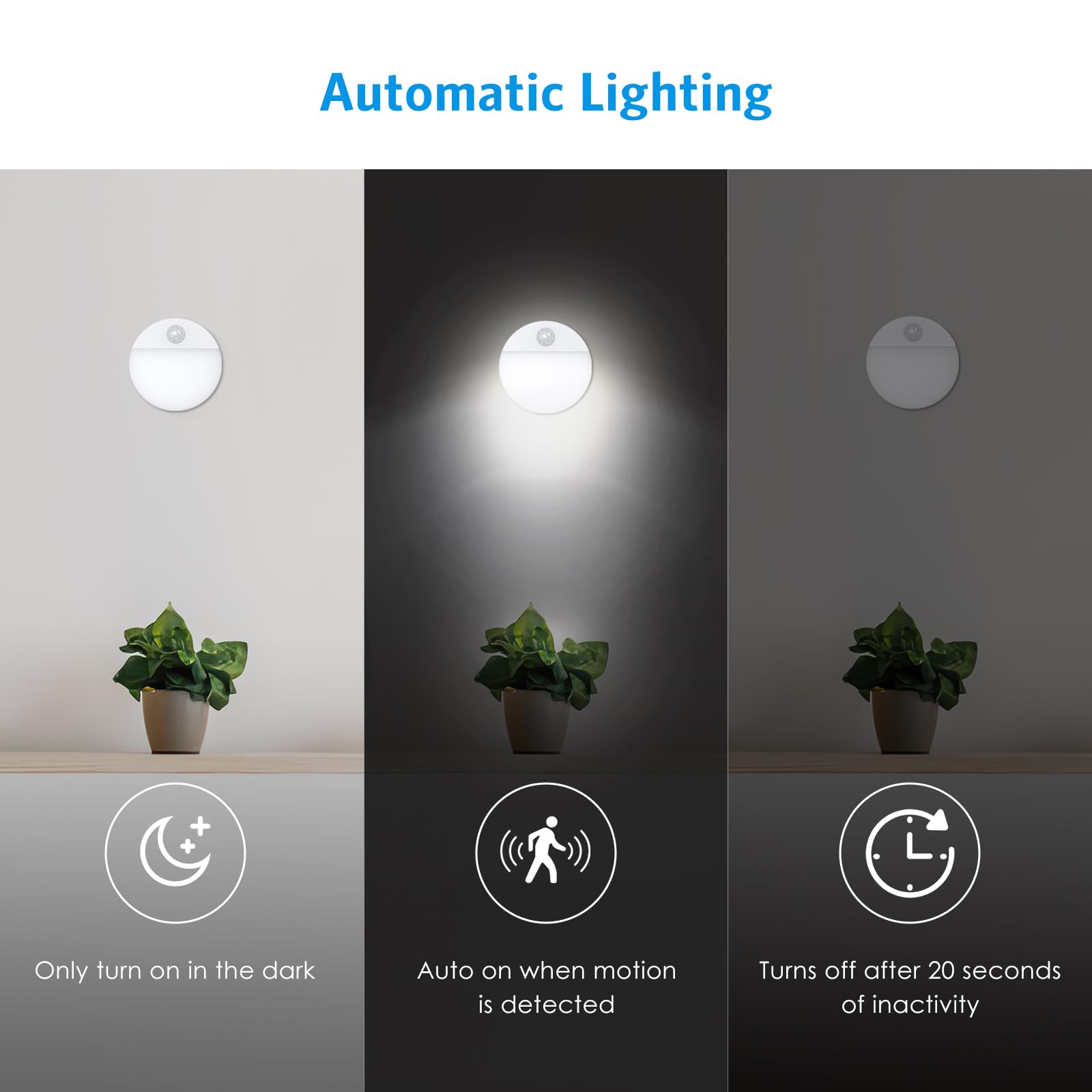 Aoibox Mini Motion Sensor LED Night Light cord free Stick On Fixture ...