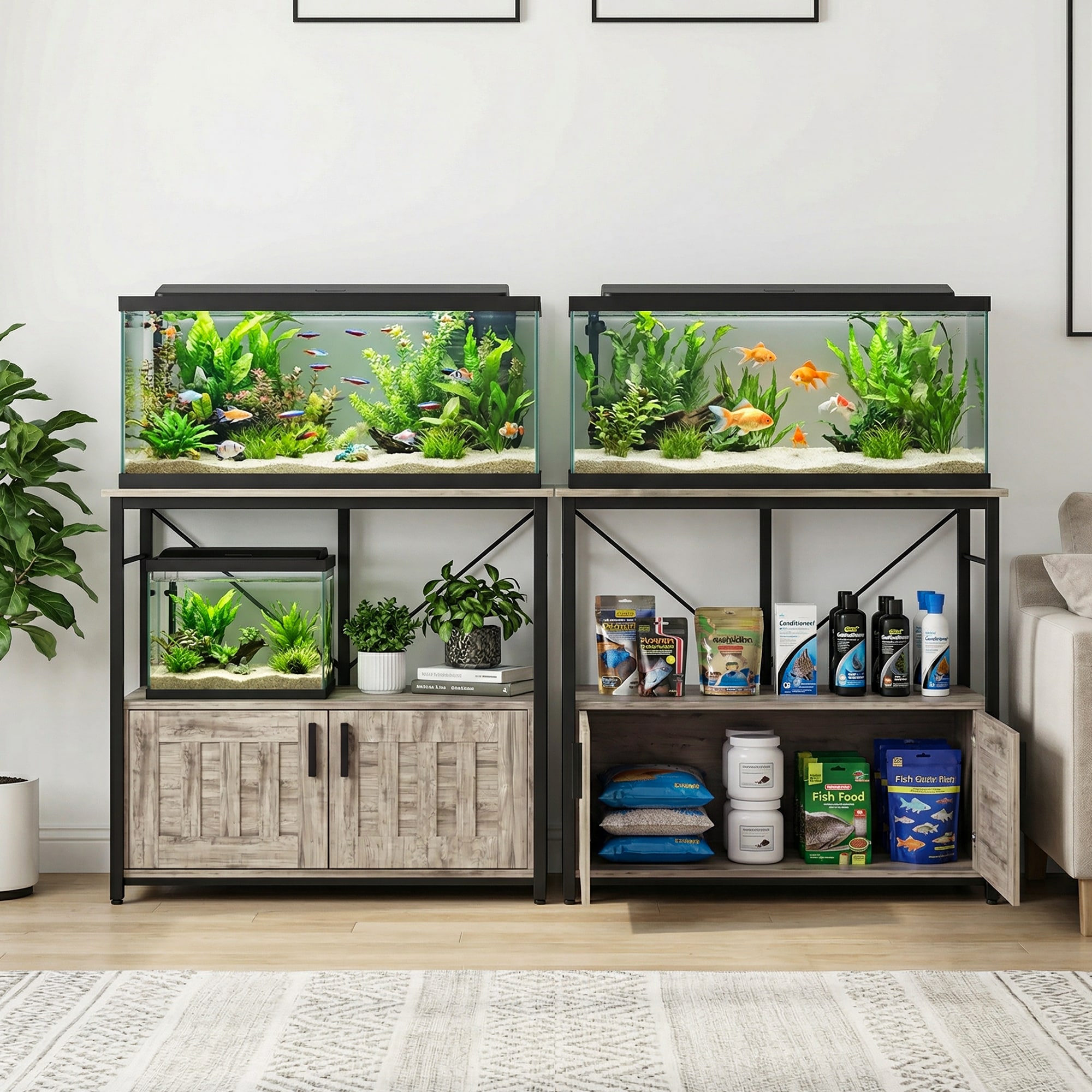 IdealHouse Gray Heavy Duty Aquarium Stand for 40 to 50 Gallon Fish Tank ...
