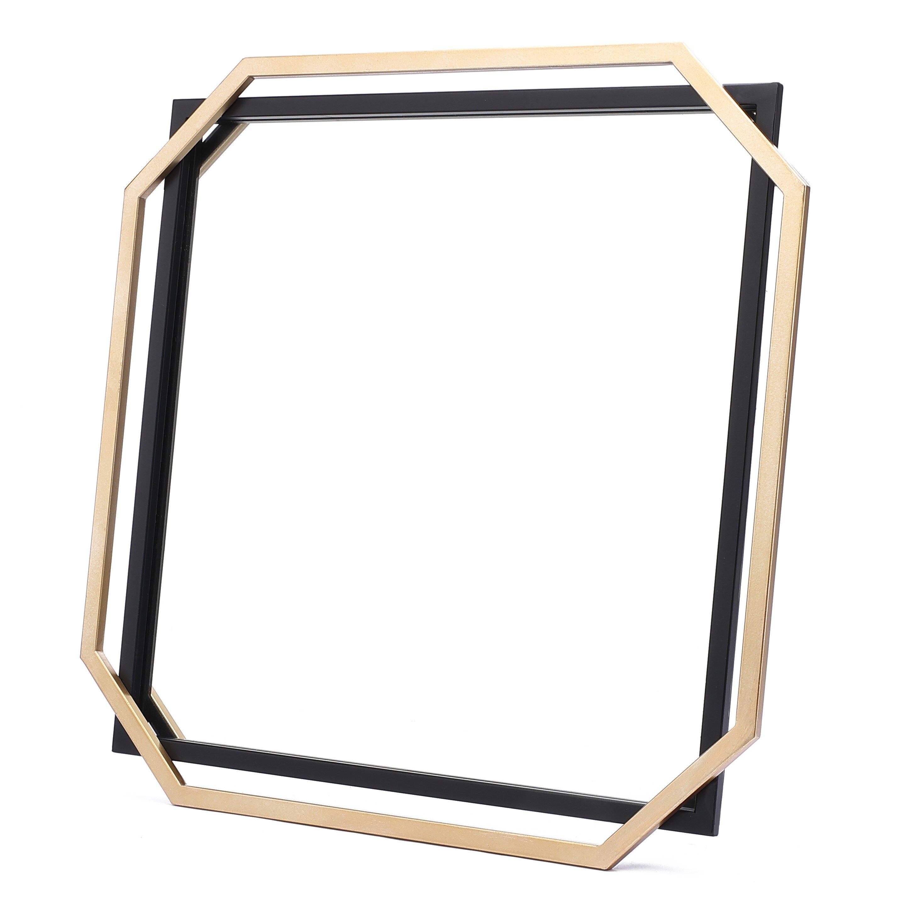 Square Gold and Black Metal Floating Frame Wall Mirror