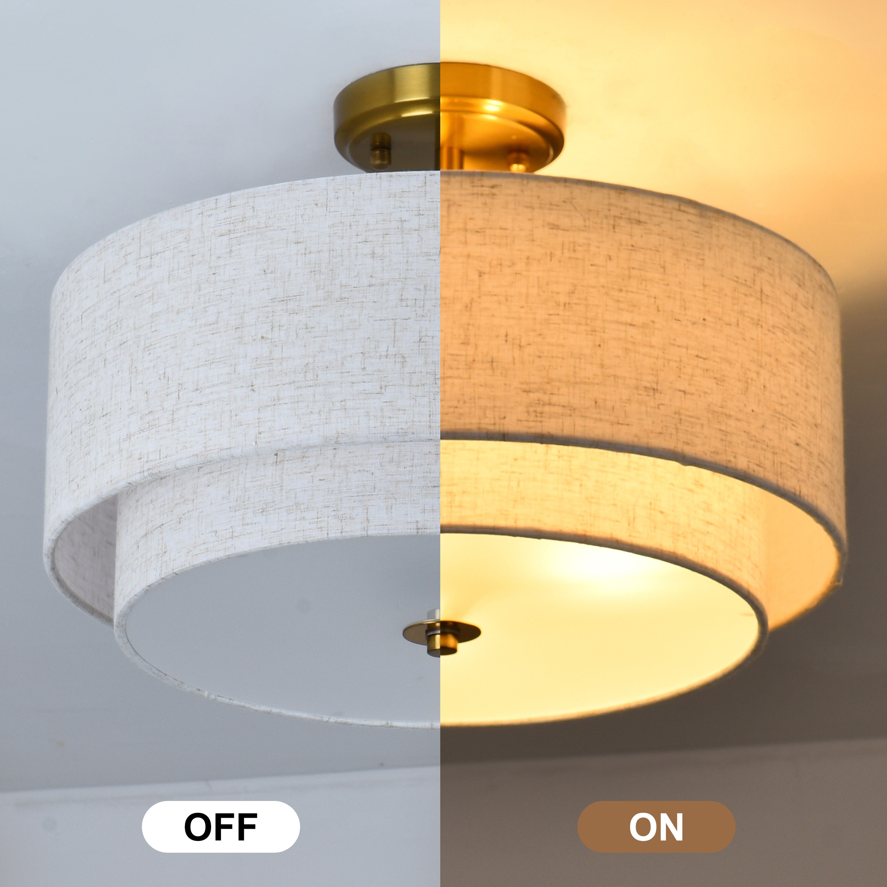 GZJunYo 16-in Gold 3-Light Indoor Semi-Flush Mount Ceiling Light