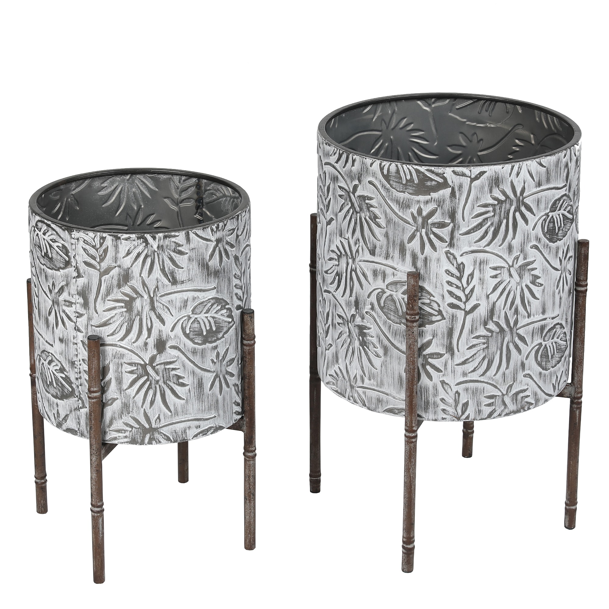 LuxenHome WHPL1317 2 -Pack Round 14.13-in W x 23-in H x Gray Metal Indoor Nursery planter Stand Included