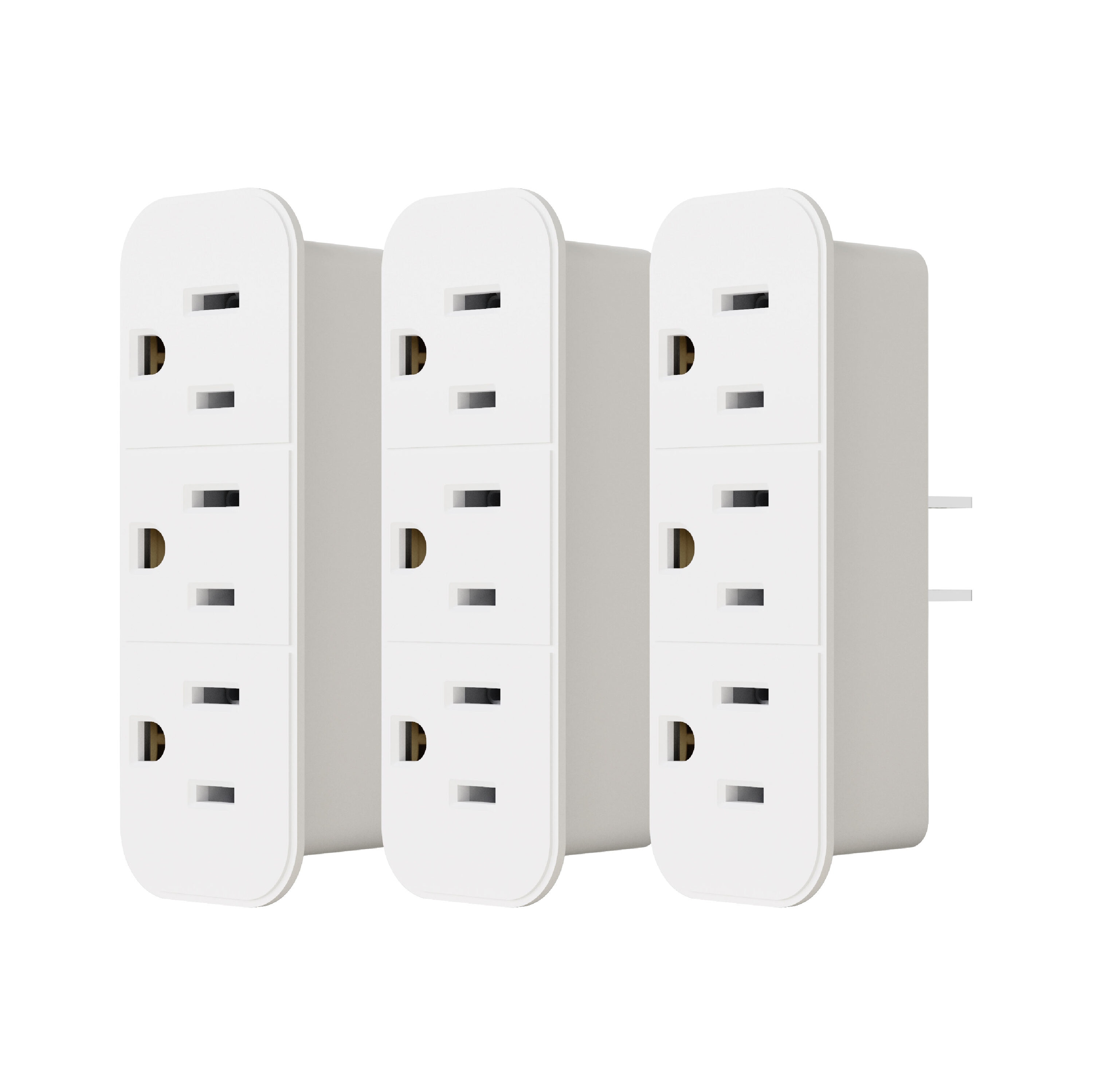 ELEGRP  Triple Outlet Extender 3 Prong Grounded Wall Tab Multiple Outlet Extender Adapter Plug with 3 Electrical Outlets for Travel Home Hotel Office ETL Listed White 3 Pack