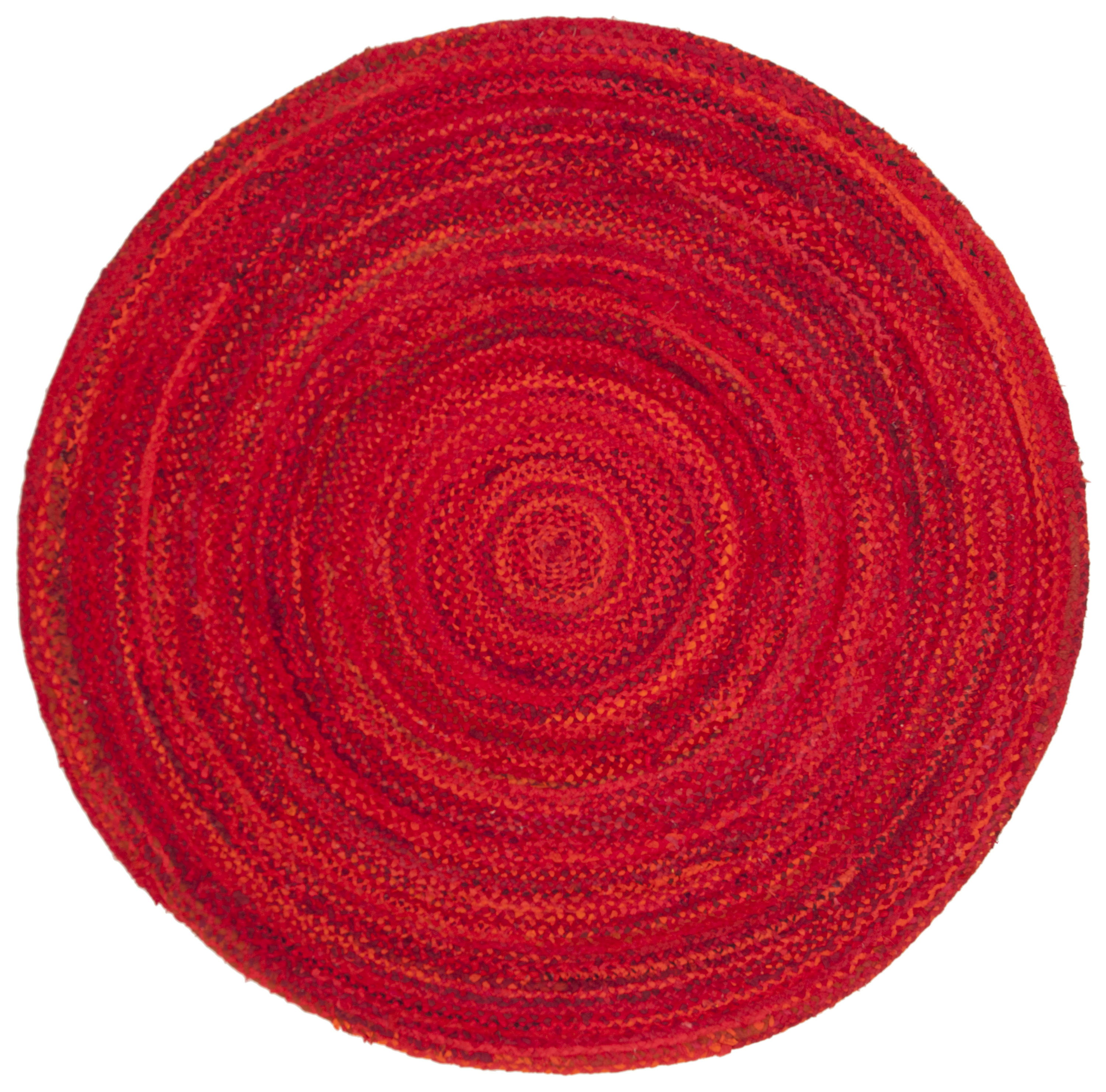 Safavieh BRD452Q-6R Braided 6 x 6 (ft) Cotton Red Round Indoor Abstract Coastal Area rug