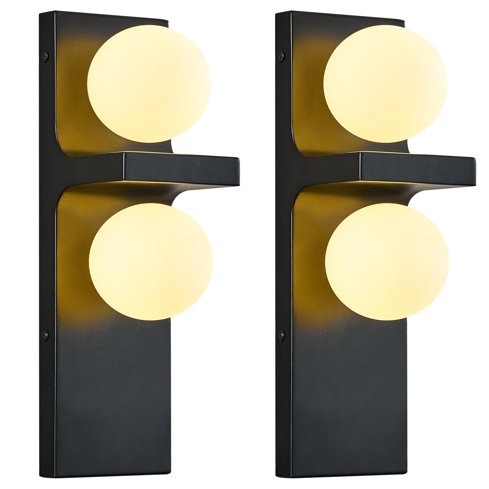 ZHLLMQ Modern 4.72in 2-Light 2 Pack Matte Black Finish Non-Integrated LED Vertical Tiered Modern Globe Glass Wall Sconce