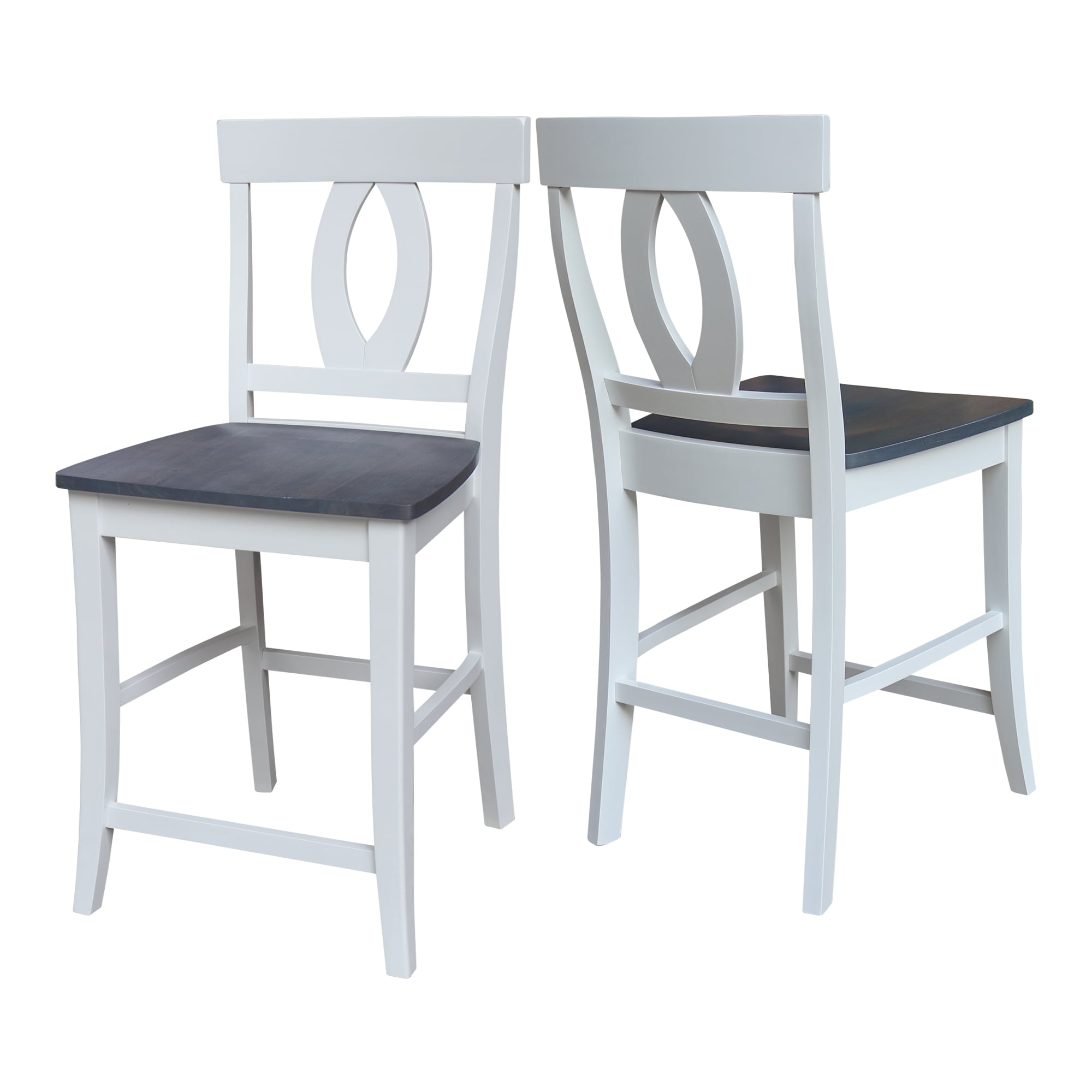 White and Heather Gray Wood Counter Height Stool with Splat Back