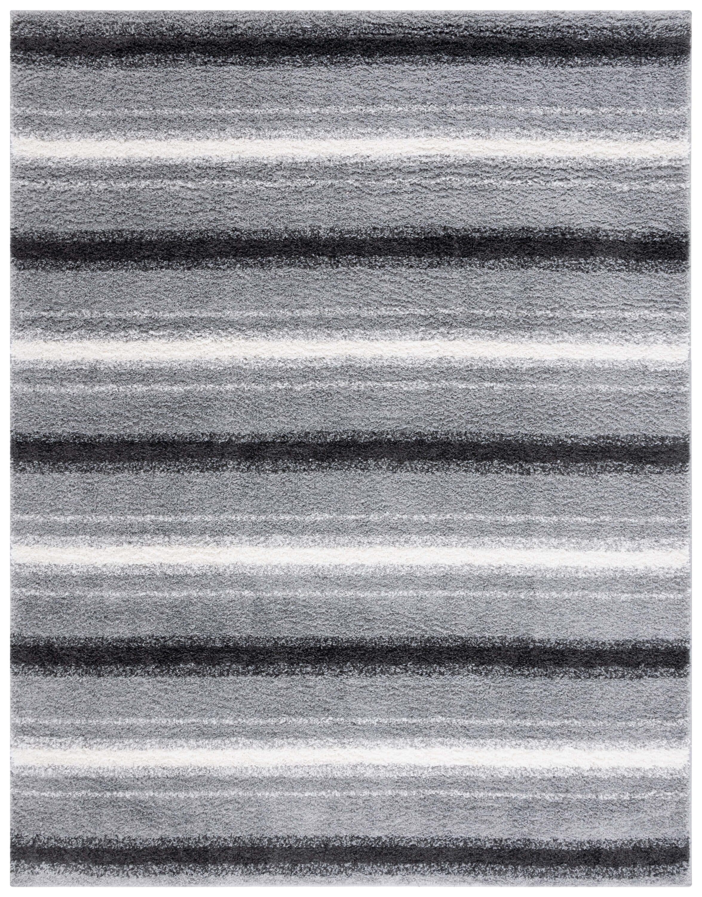 Safavieh BSP252F-9 9 x 12 (ft) Loomed Polyester/Polypropylene Gray/Black Rectangular Indoor Stripe Mid-Century Modern Area rug