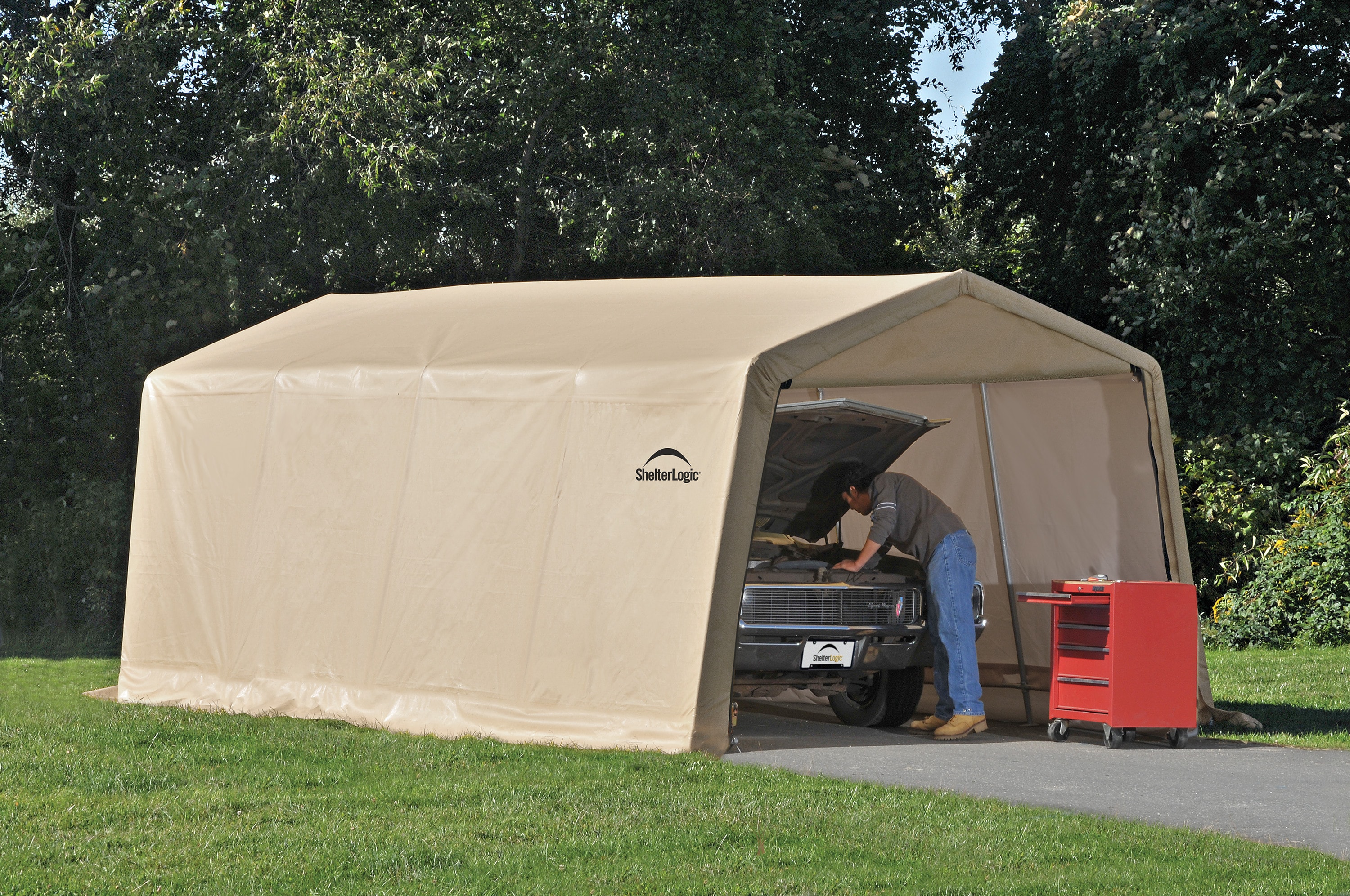 ShelterLogic 62680 10-ft W x 20-ft L x 8.2-ft H Sandstone Metal Carport with Resin Roof