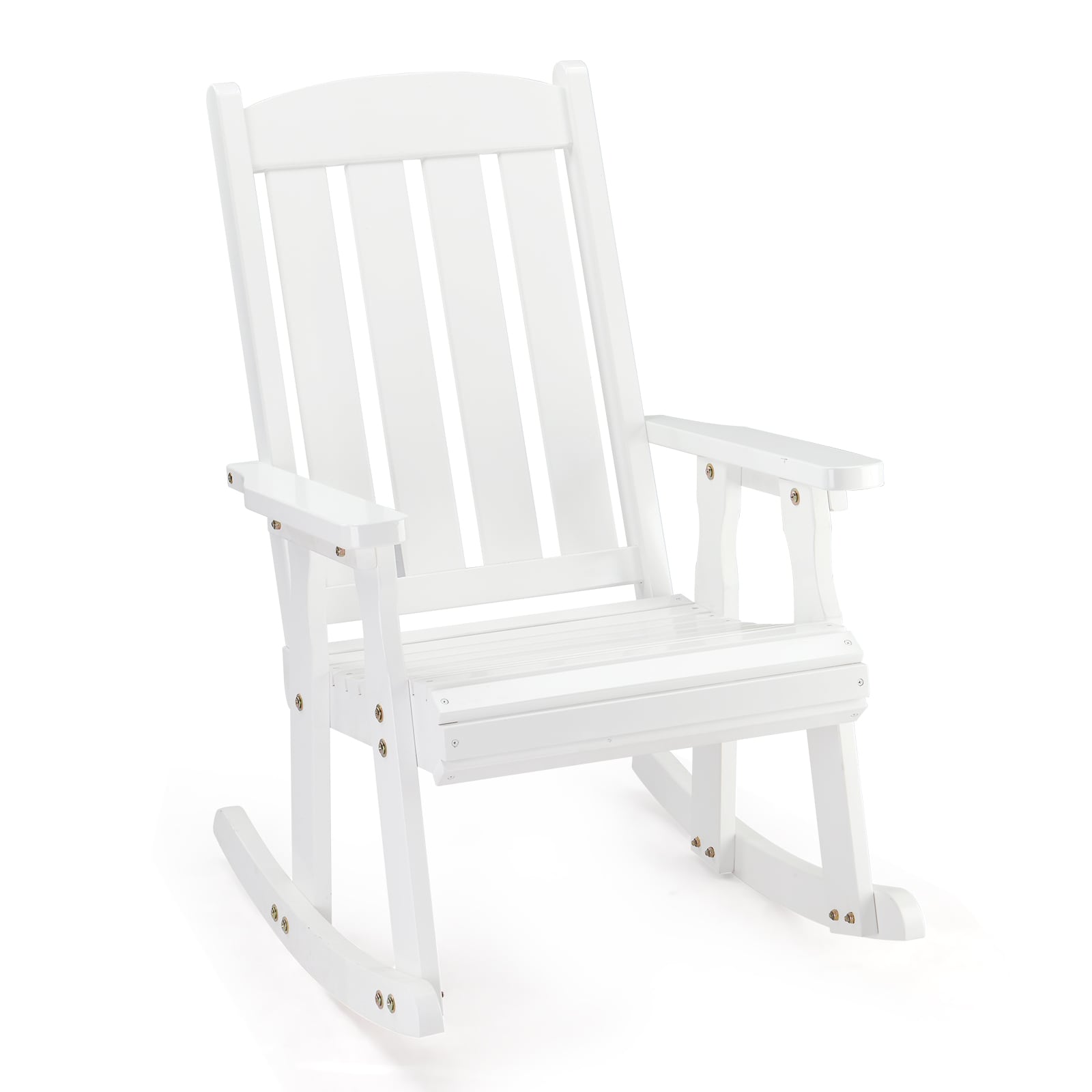 VINGLI LS-G56001220 Heavy Duty 600 LBS Wooden Rocking Bench with Comfortable Backrest White