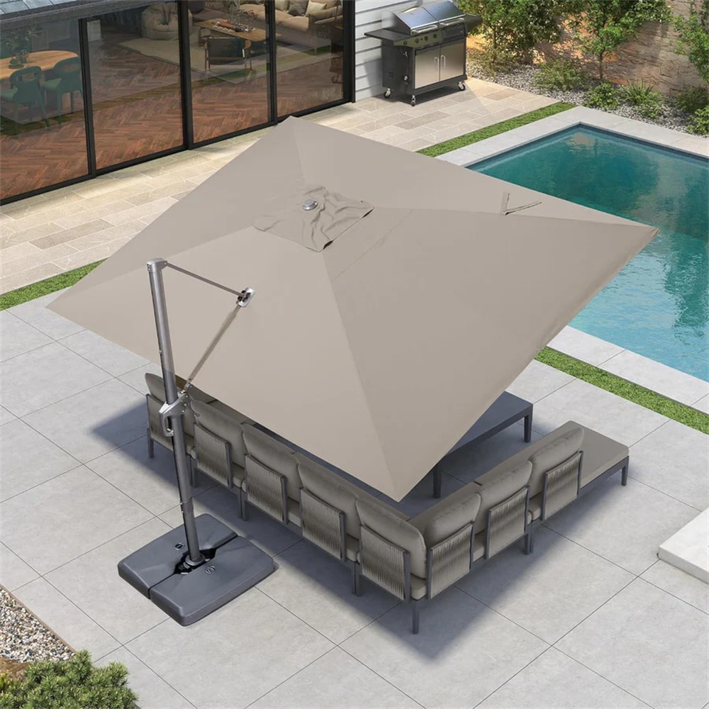 PURPLE LEAF LS05ALFRC1013-KK 13-ft Aluminum Tan Crank Cantilever Patio Umbrella