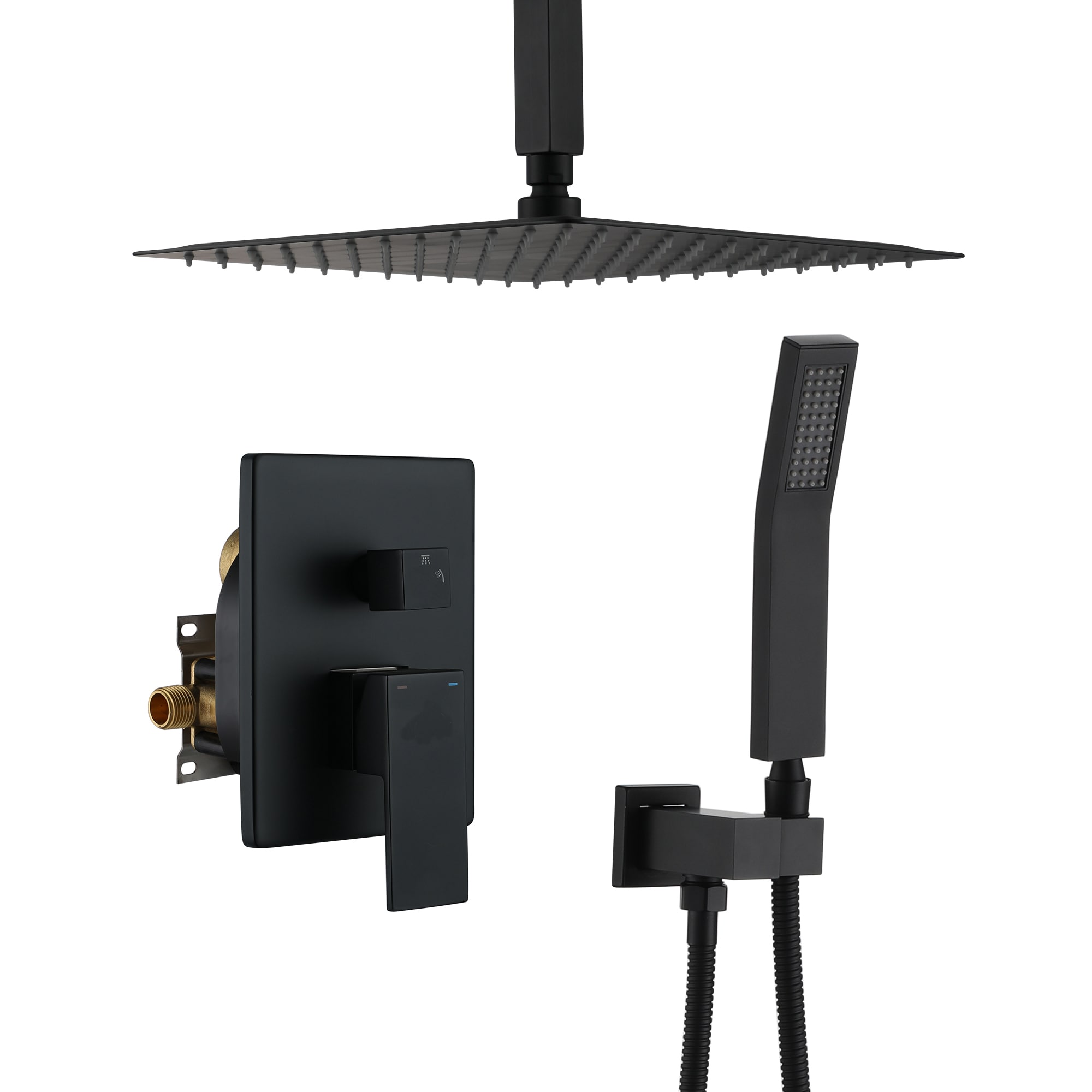 Mondawe MOEB112-10MB Matte Black 12-Inches Dual Head Built-In Shower Faucet System with 2-way Diverter ( Pressure-balanced Valve Included )