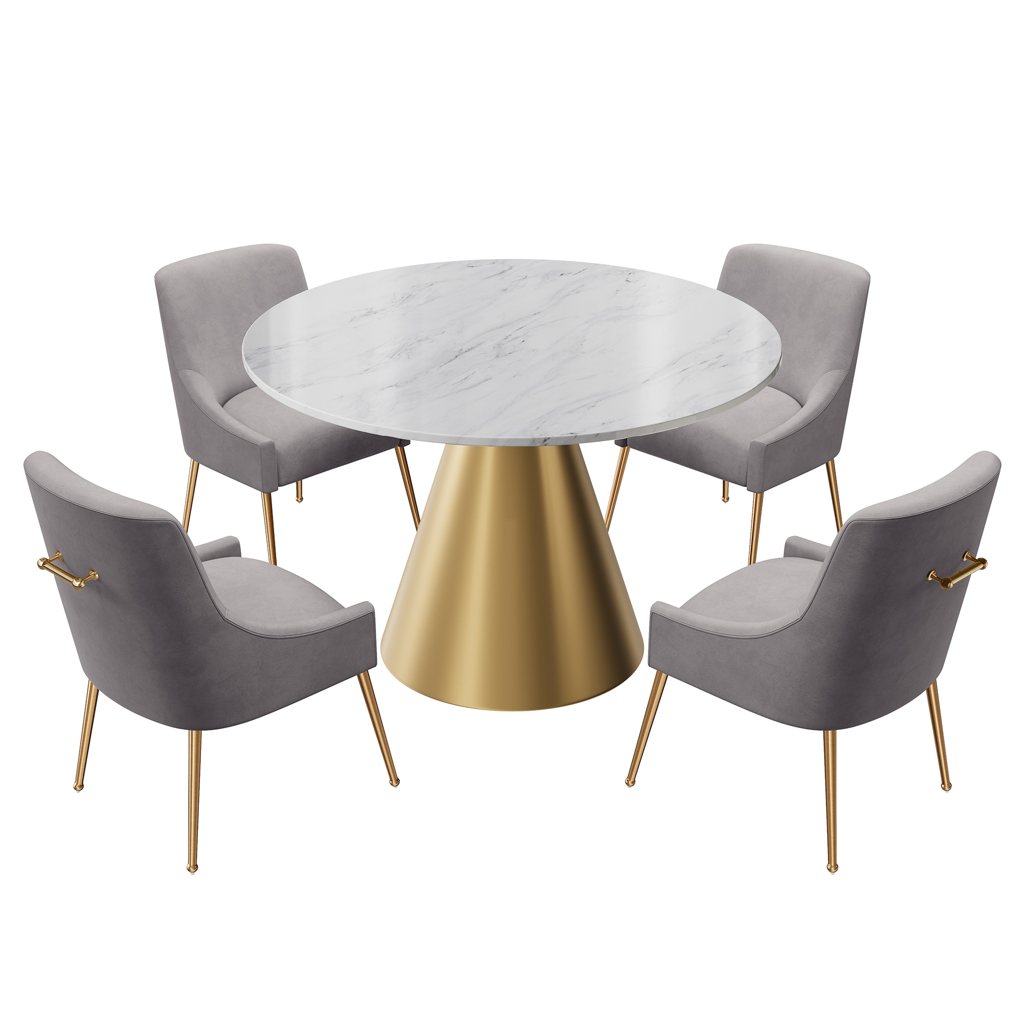 Clihome CL-RT3-BWHBG700GY Gray Chair/White Table Contemporary/Modern Dining Room Set with Round Table ( Seats 4 )