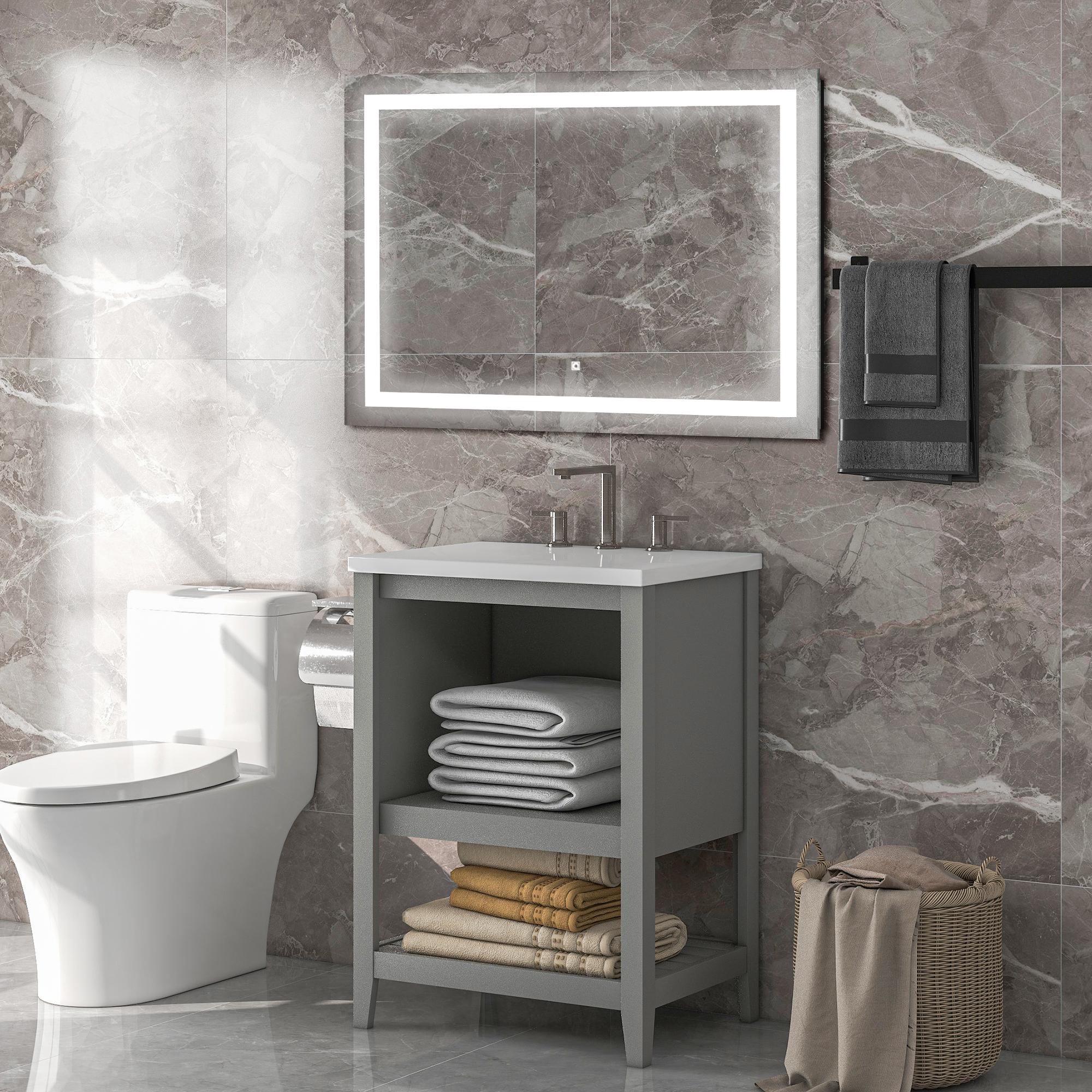Bayfeve BF-S30136-MIR LED Lighted Mirror 36-in x 28-in Polished Frameless Rectangle Dimmable LED Lighted Fog Free Bathroom Vanity Mirror ( Silver )