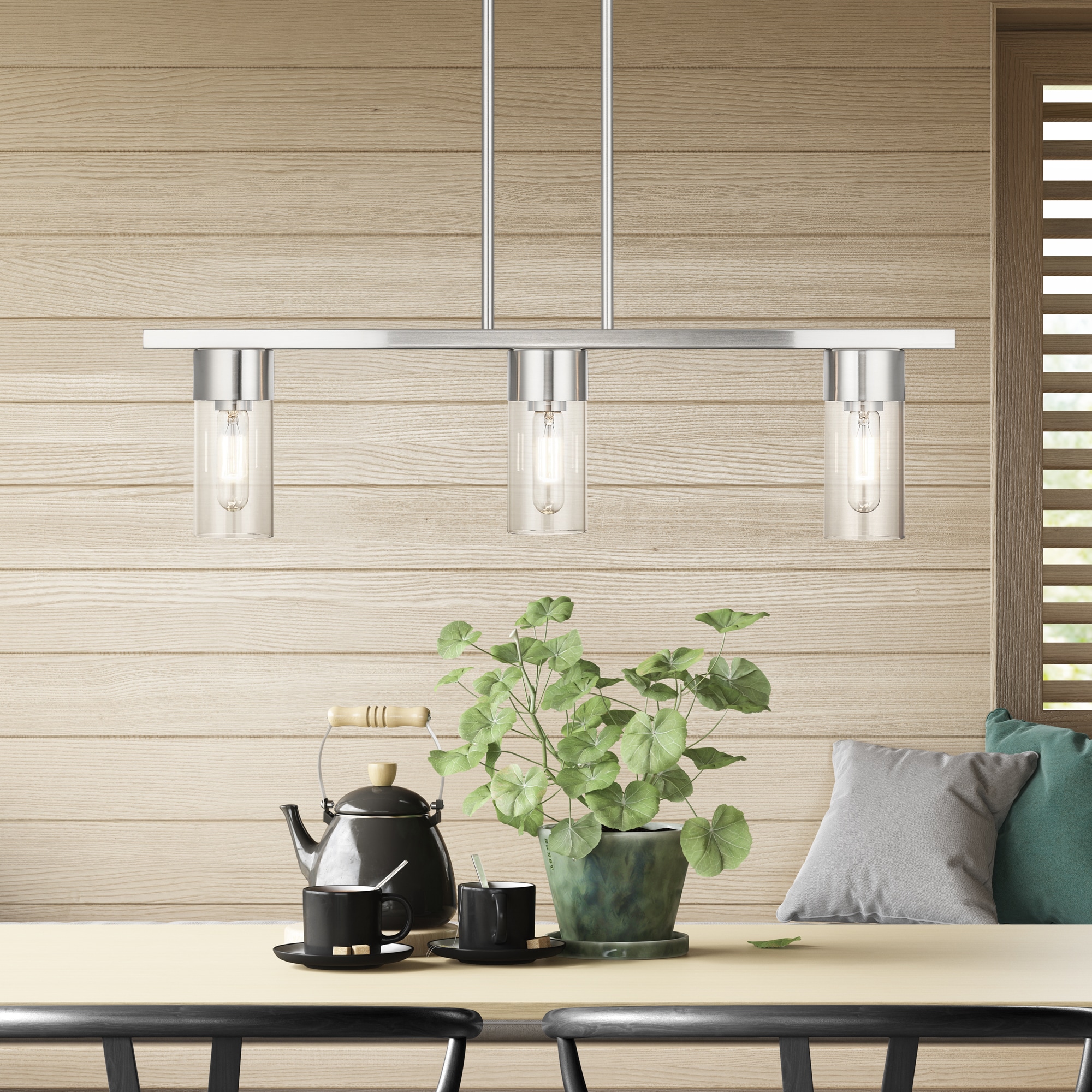 Brushed Nickel 3-Light Chandelier with Clear Glass Shades