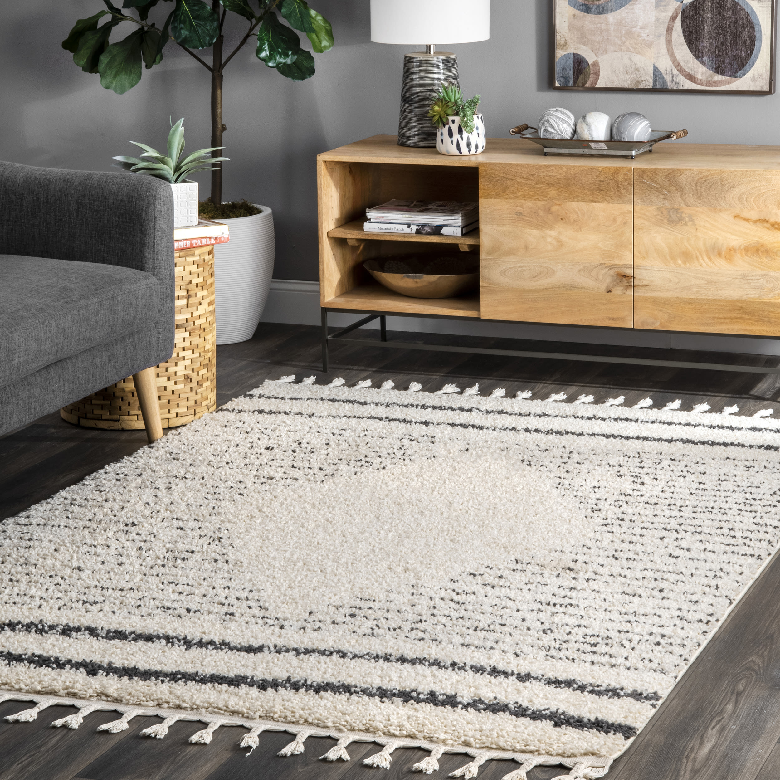 nuLOOM GCDI16A-6709 Kiera 6 x 9 (ft) Loomed Polypropylene Off white Rectangular Indoor Stripe Area rug