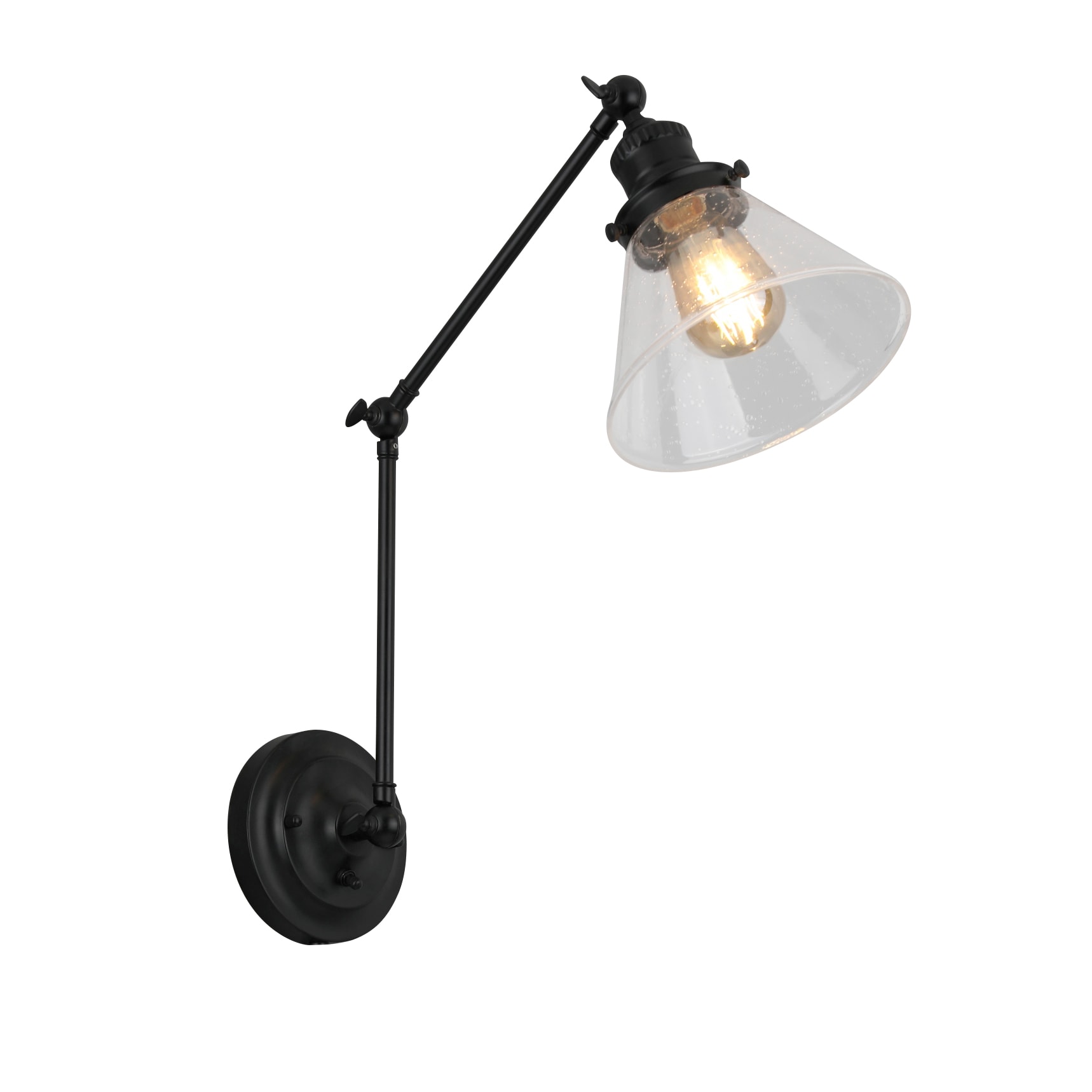 Matte Black Swing Arm Wall Sconce with Clear Glass Shade
