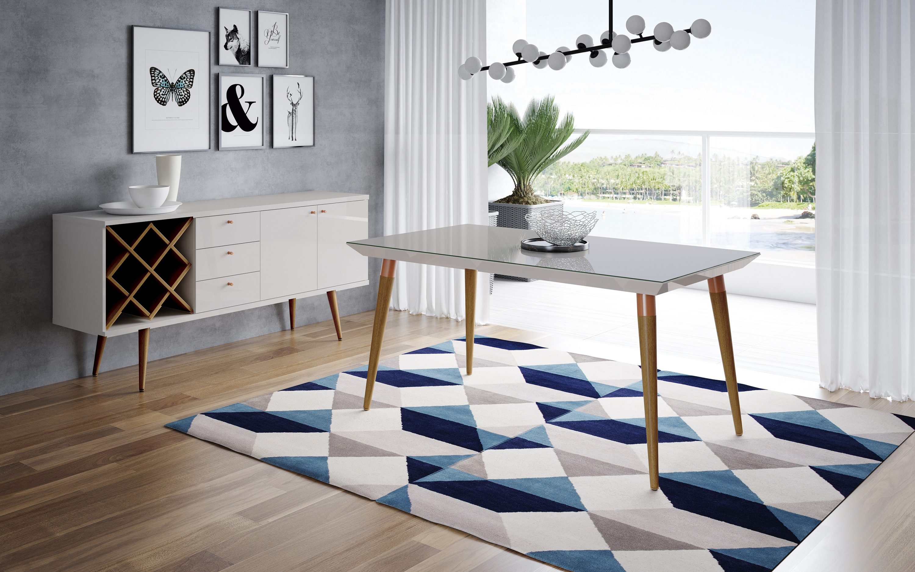 Manhattan Comfort 107452 Utopia Off White and Maple Cream Contemporary/Modern Dining Table, Glass top with Gloss Composite 62.99-in L x 30.31-in H