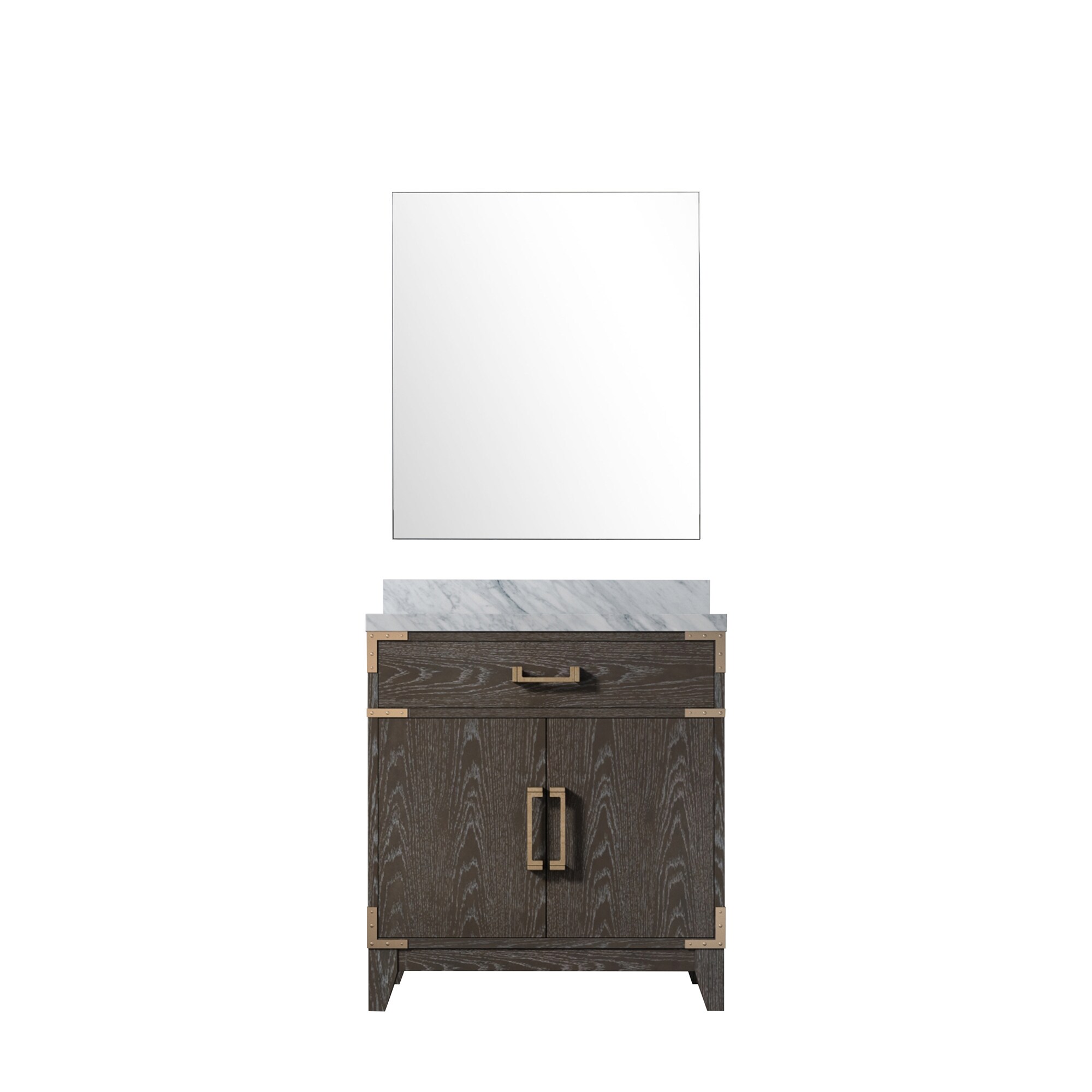 Lexora LVW30SK110 Wilton 30-in Brown Oak Undermount Single Sink Bathroom Vanity with White Carrara Marble Top (Mirror Included)
