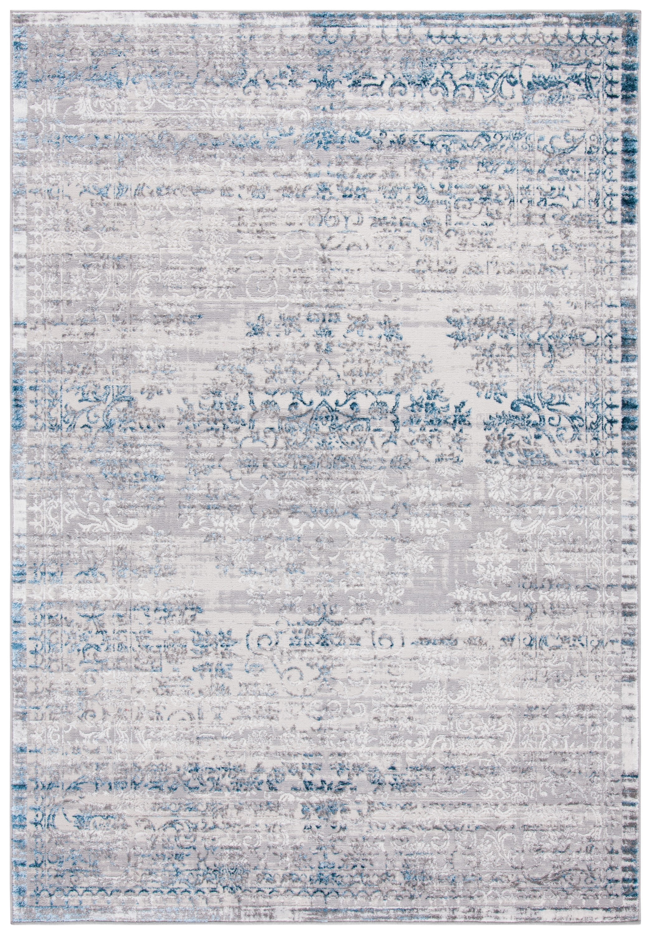 Amelia Hand-Knotted Grey and Blue Synthetic Area Rug, 5'5" x 7'7"