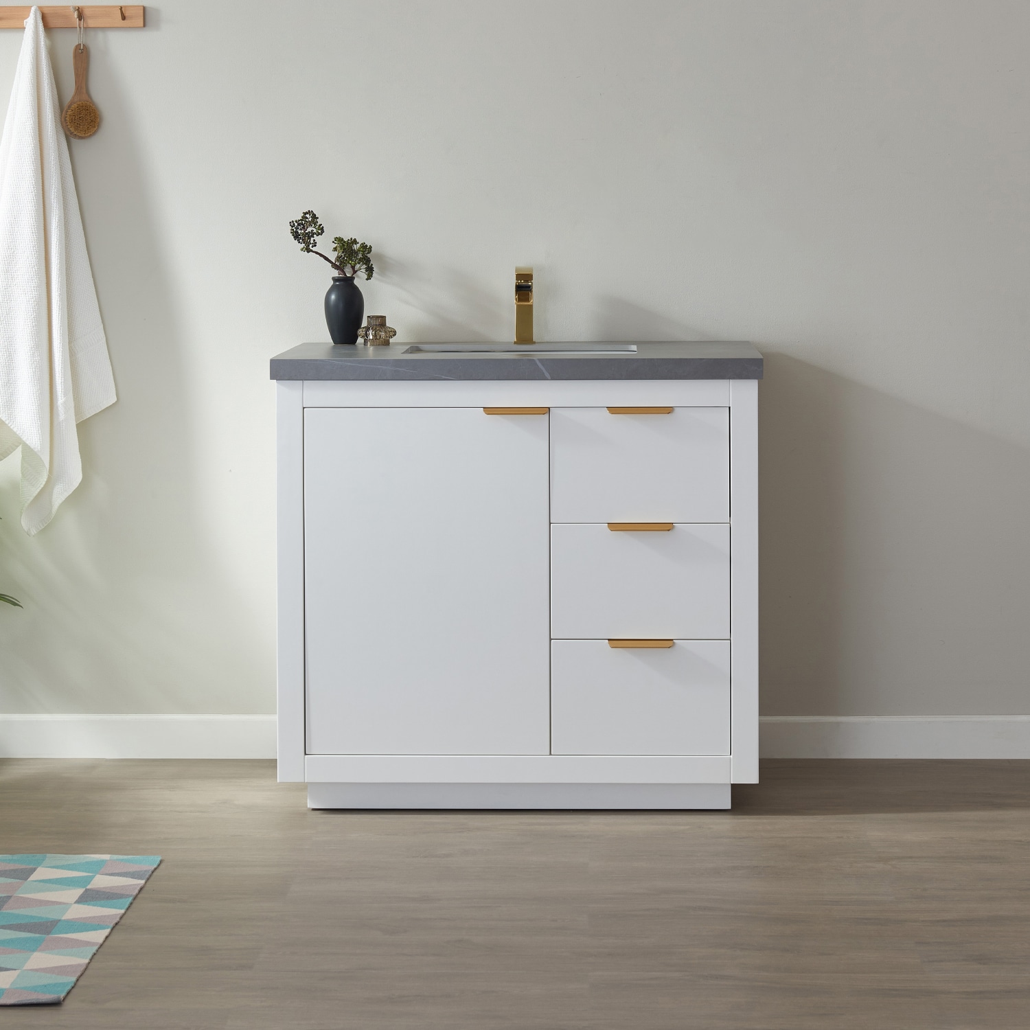 Vinnova 701536-WH-ALB-NM Leiza 36-in White Undermount Single sink Bathroom Vanity with Gray Sintered stone Top