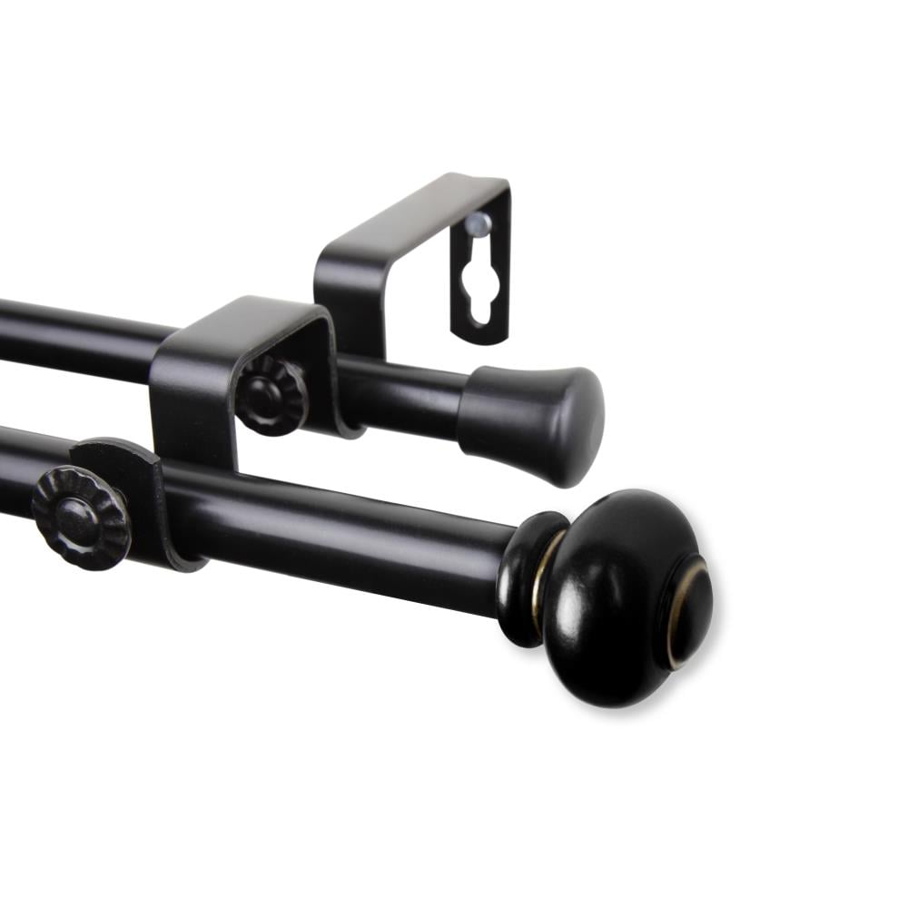 Hart & Harlow L5788-842D 5/8-in Abree 84-in to 120-in Black Steel Double curtain rod with Finials