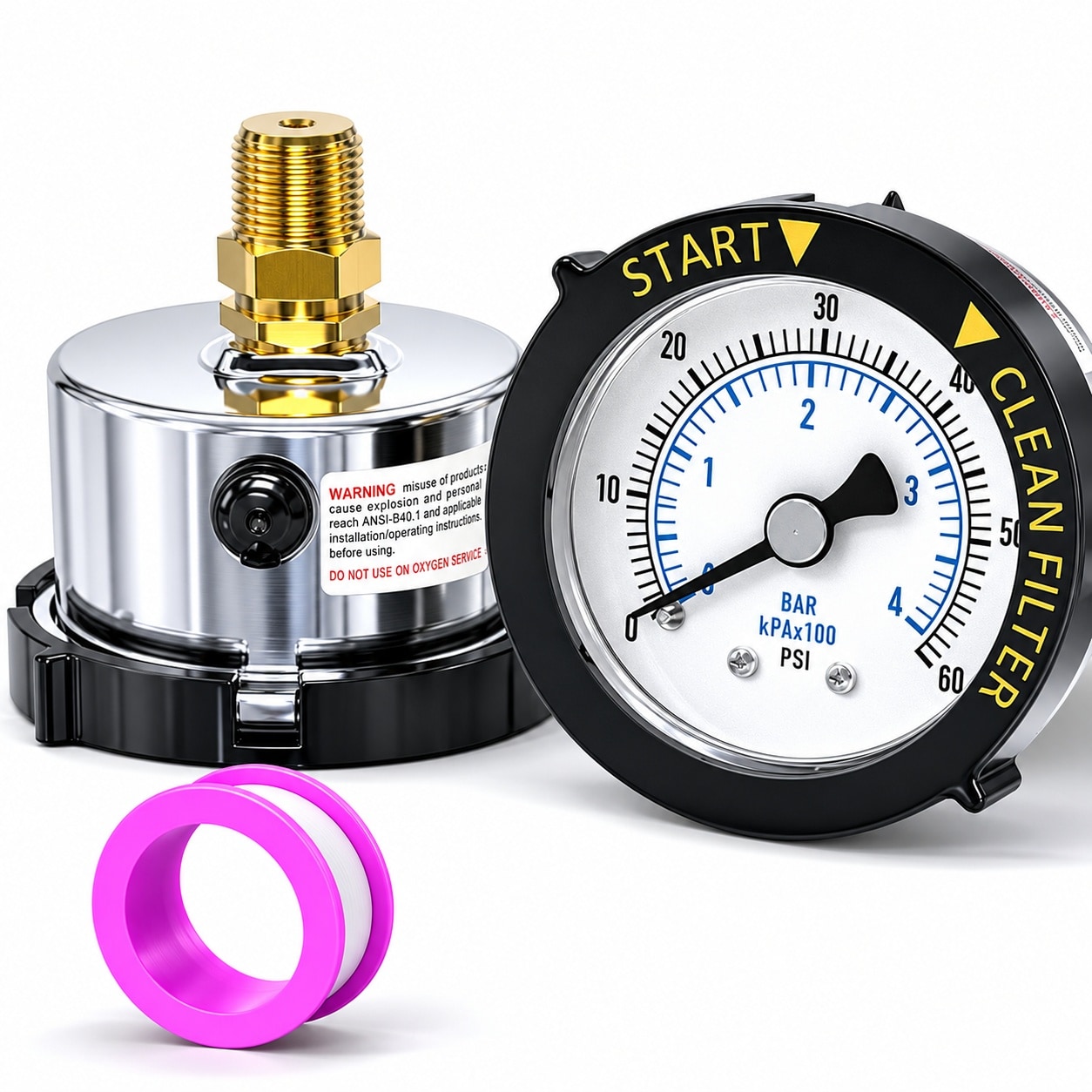 AKSCYZM  Stainless Steel Filter Pressure Gauge 0 to 60 Psi Waterproof 2 Inch Dial Center Back Mount Rotatable Plastic Frame for Pool Spa Aquarium