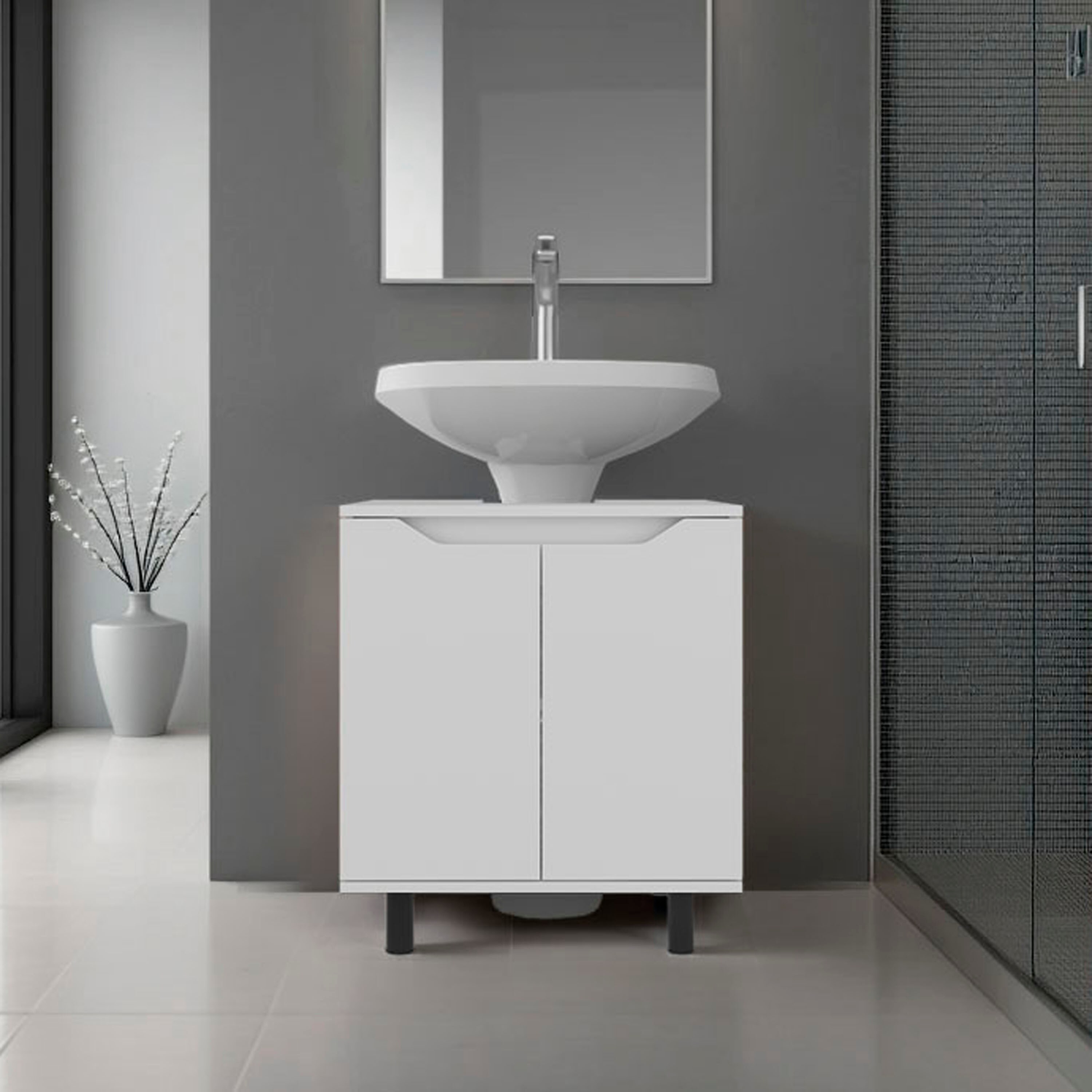 Dacicica 16.3 in x 21.7 in White Freestanding Utility Sink with Cabinet with Cut Out Back with 2 Doors with Storage Shelf