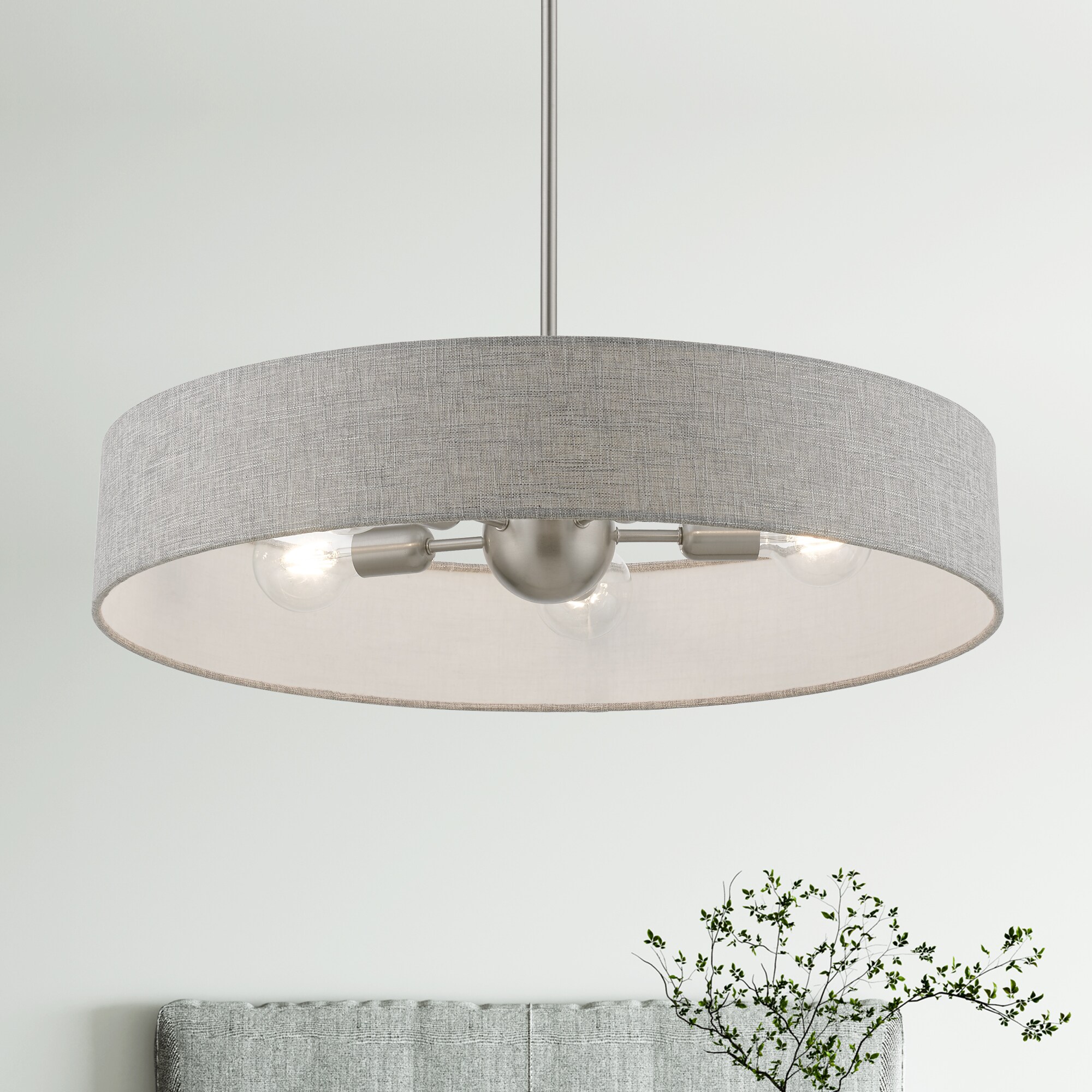 Elmhurst 26" Brushed Nickel & Shiny White 5-Light Drum Pendant