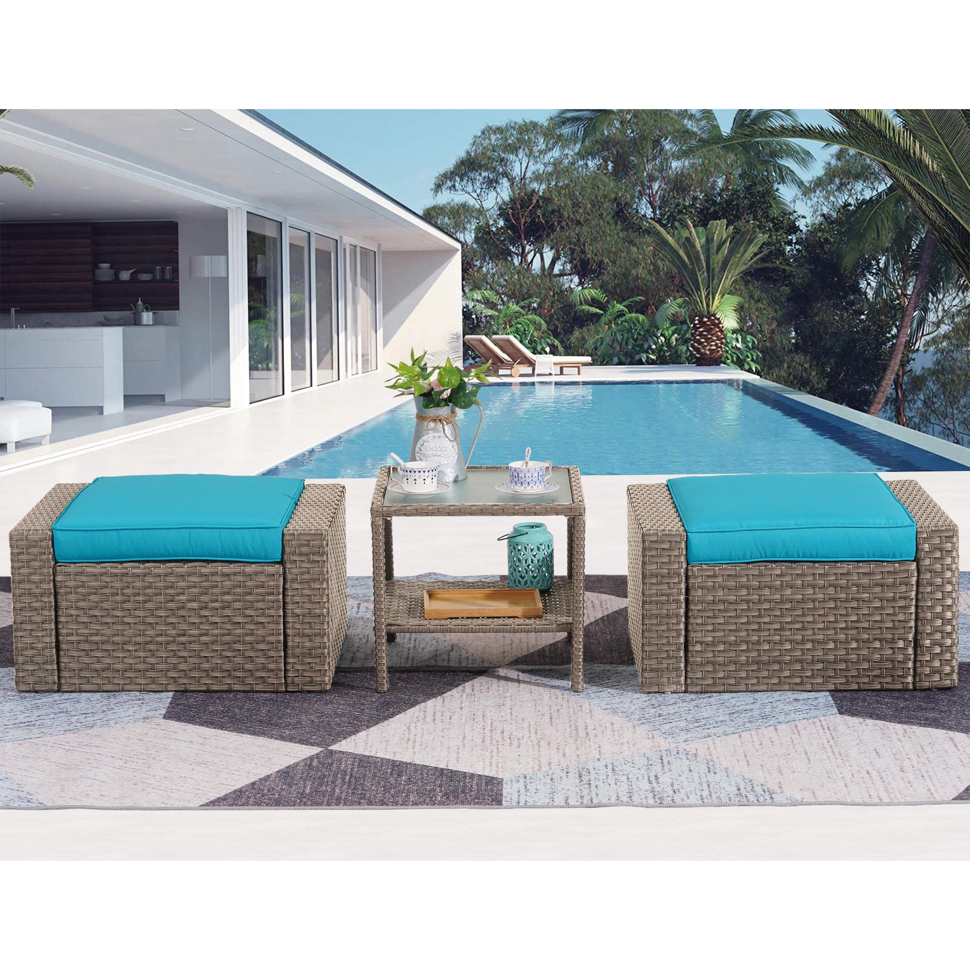 Bayfeve BF-5199HNM 3 -Piece Wicker Patio Conversation Set with Blue Cushions