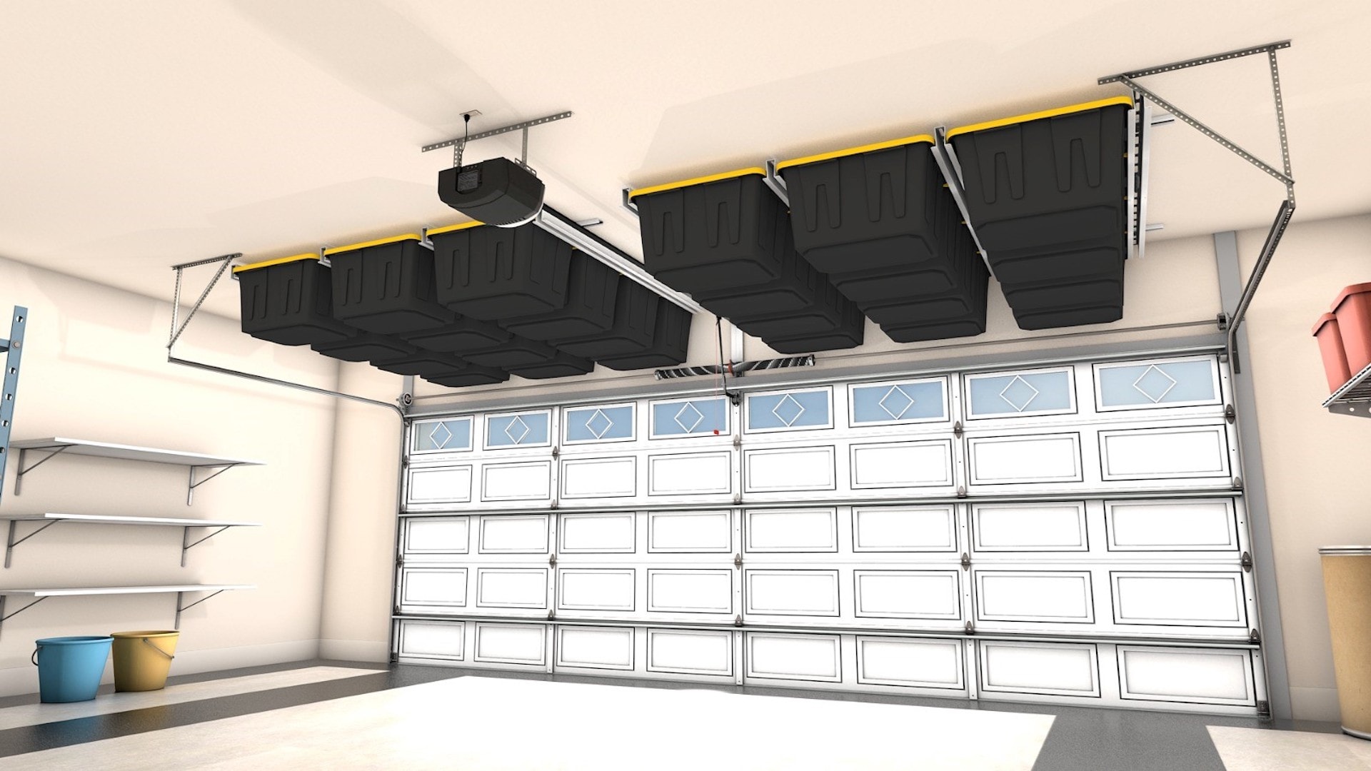 CeilingSAM Overhead Garage Storage 450-lb in White Steel (86-in W x 3-in D)  in the Overhead Garage Storage department at