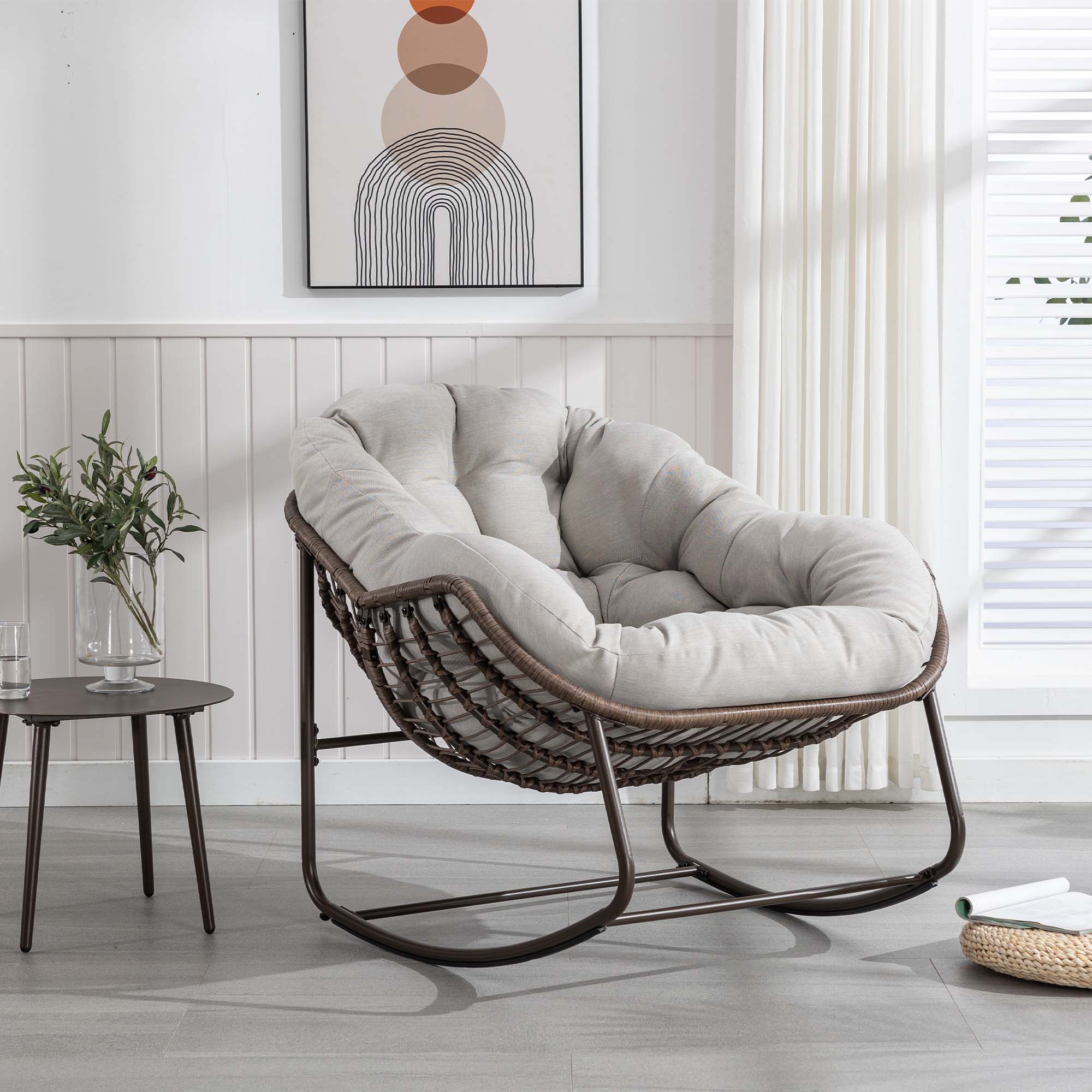 Fun Orange FUN25YZ17 Farmhouse Beige Swivel Rocking Chair