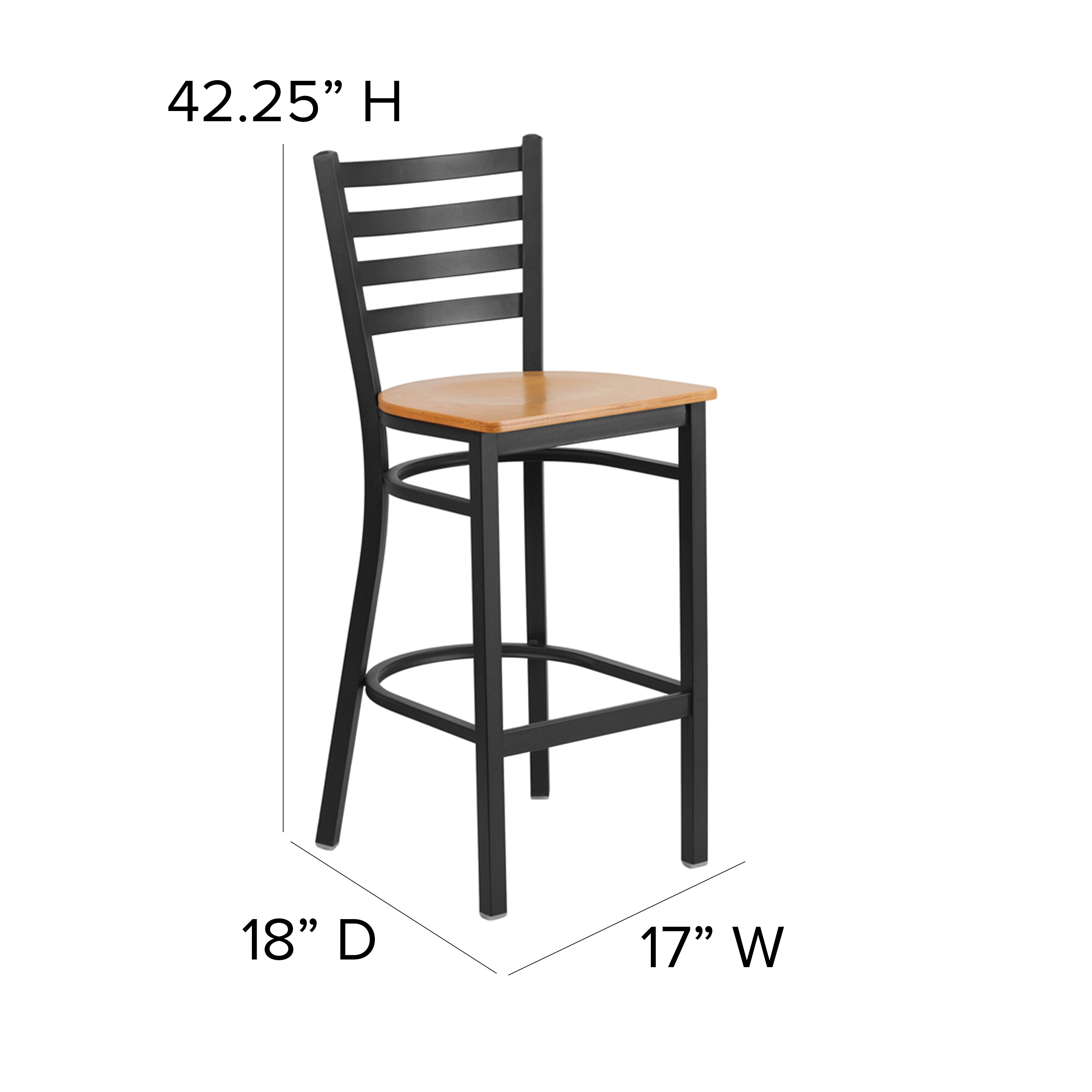 Black Metal Ladder Back Barstool with Natural Wood Seat