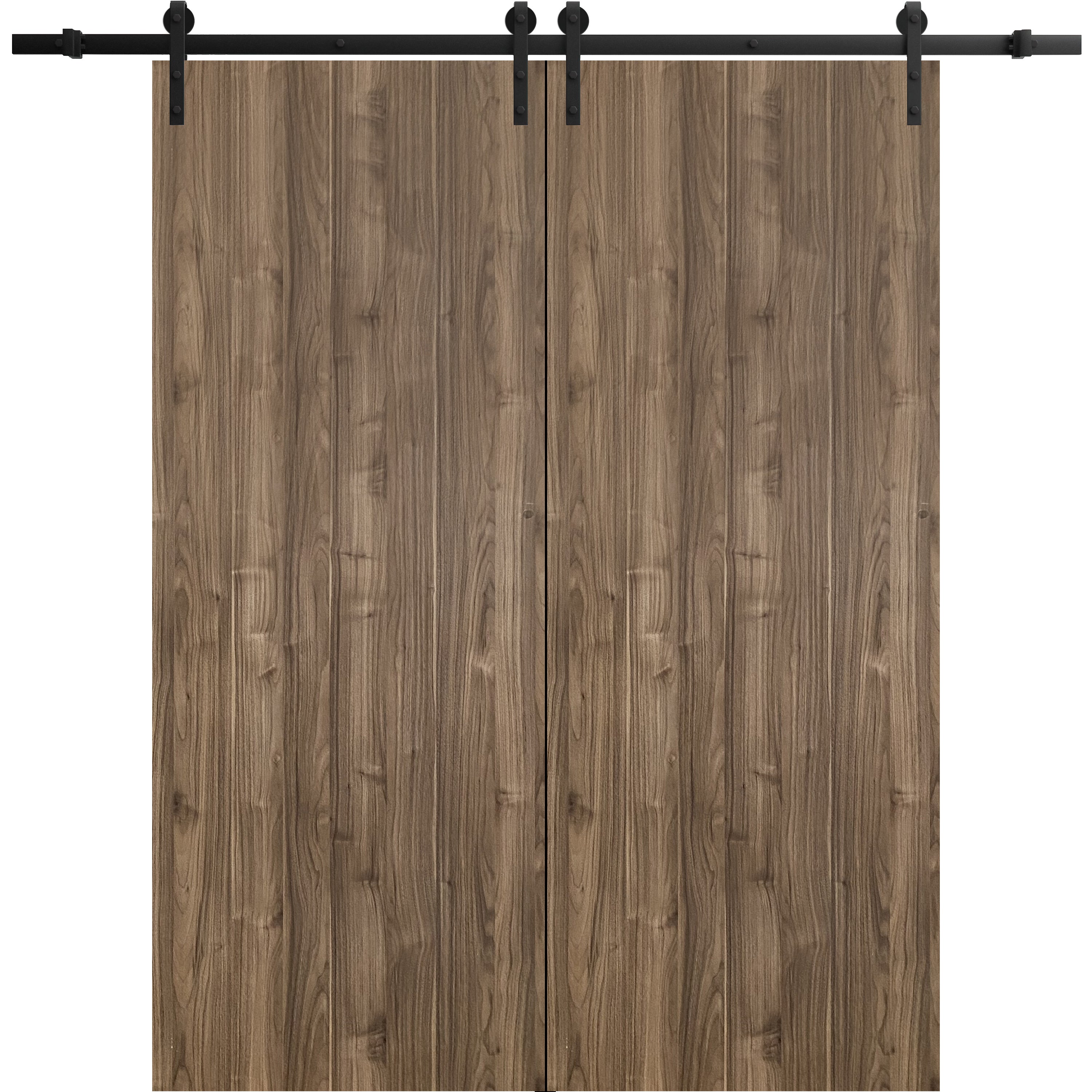SARTODOORS PLANUM0010DBWLN6084 Interior Double Barn Doors - Planum 0010 Walnut -Hangers Sturdy Set - -60x84 -Black Rail
