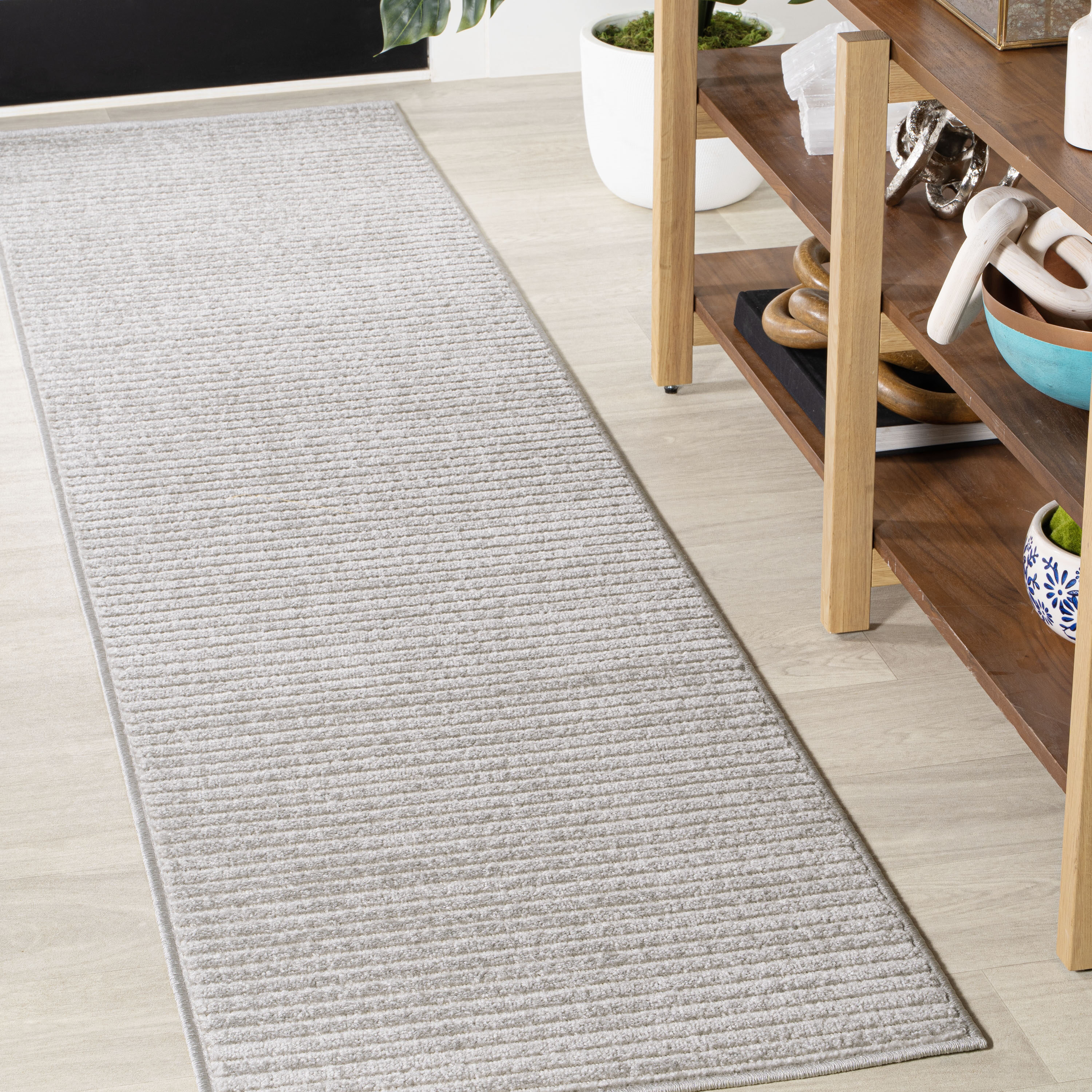JONATHAN  Y SCN102D-28 Scandinavian Aarhus High-Low Minimalist Scandi Striped 2 x 8 (ft) Loomed Polypropylene Gray/Ivory Rectangular Indoor/Outdoor Stripe Farmhouse/Cottage Runner rug