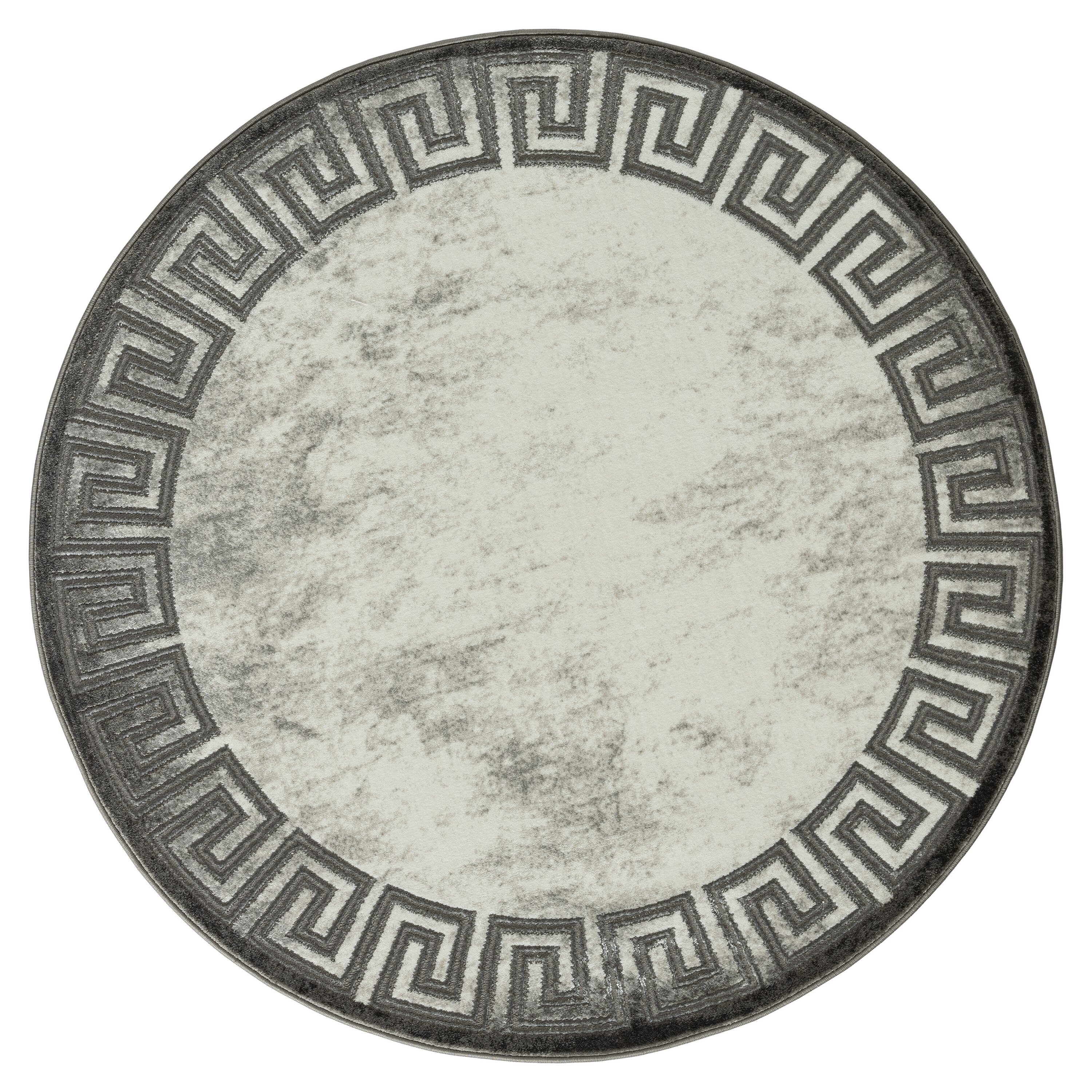Hera Collection 8' Round Gray Geometric Indoor Rug